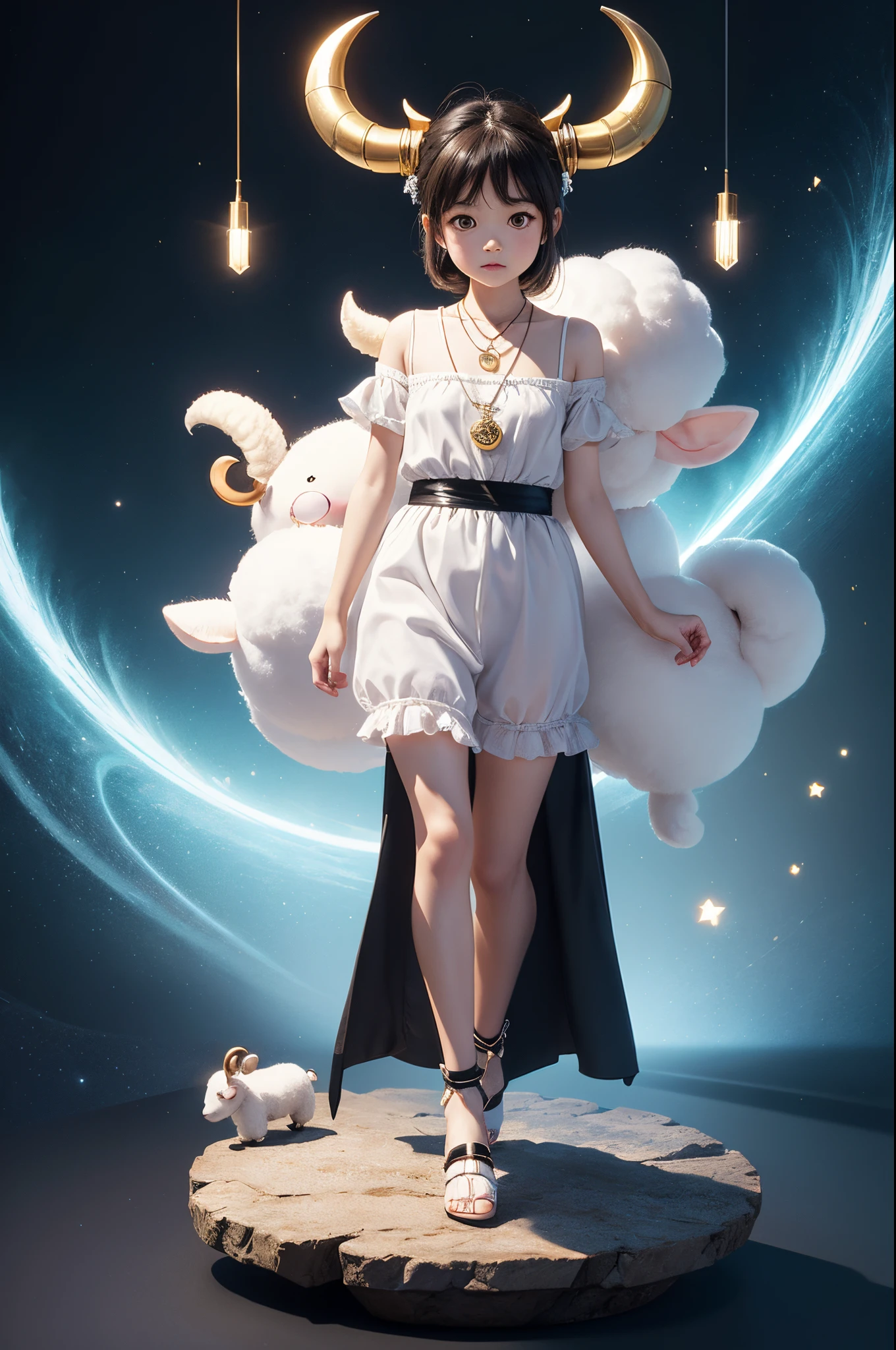 8K,Male,Cute little surreal sheep with golden eyes wary necklace、Chibi、male child,Adorable and fluffy、Logo Design、comic strip、cinematic lighting effect、A charming、3D Vector Art、Cute and quirky、Fantasyart、bokeh dof、handdraw、digitial painting、Soft lighting、Isometric style、4K resolution、photo realistic render、Highly detailed clean、Vector image、A photorealistic masterpiece、professional photograpy、Simple space background、Flat white background、 isometry、vivid vector,Stand on both feet,