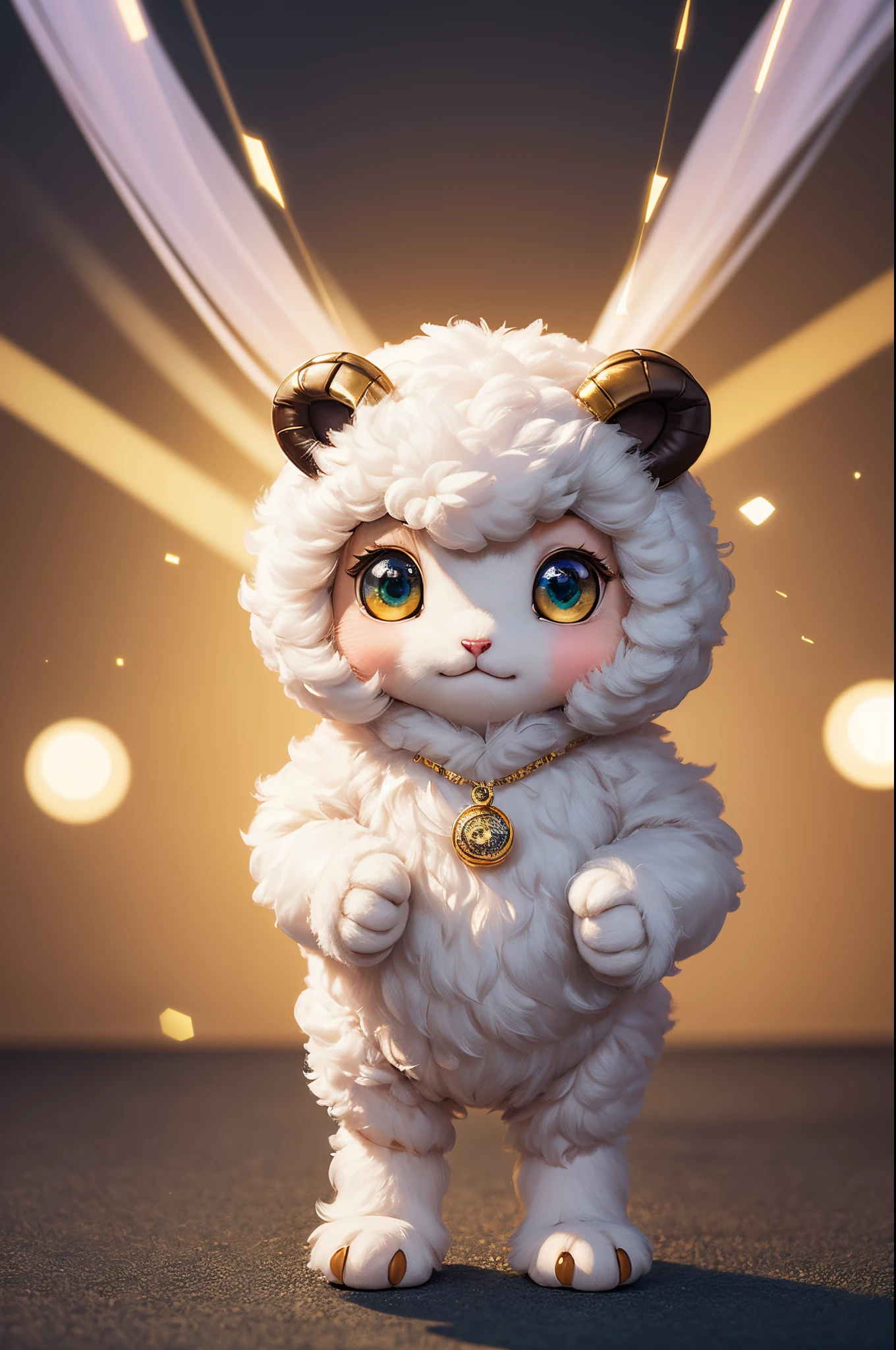 8K,Male,Cute little surreal sheep with golden eyes wary necklace、Chibi、male child,Adorable and fluffy、Logo Design、comic strip、cinematic lighting effect、A charming、3D Vector Art、Cute and quirky、Fantasyart、bokeh dof、handdraw、digitial painting、Soft lighting、Isometric style、4K resolution、photo realistic render、Highly detailed clean、Vector image、A photorealistic masterpiece、professional photograpy、Simple space background、Flat white background、 isometry、vivid vector,Stand on both feet,
