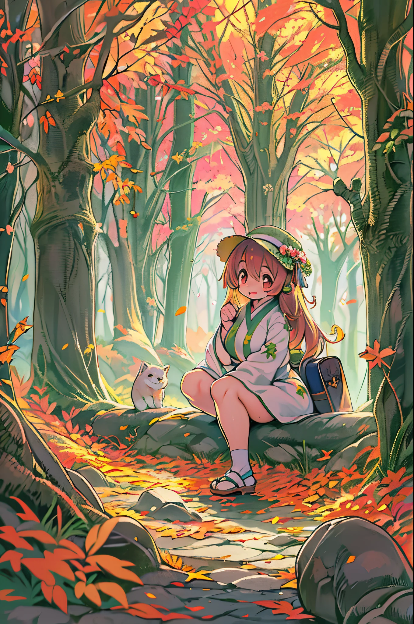 huge-breasted、kawaii、8 girl、A big smile、bbw、thick thight、big butts、Ultramammy,Chibi, autumn day,kaede、 Pines, Anime Background Art, japanese art style, beautiful anime scene, detailed scenery - width 672, Background art, Anime landscapes, Anime Background, Beautiful anime scenery, Beautiful peace scenes in anime, landscape artwork,In the forest、Digging wild yam