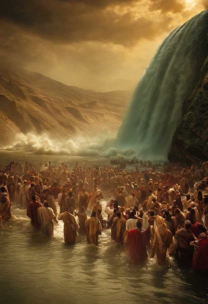The Exodus of Moses、600,000 people々There are huge walls of water on both sides....、.、separate the water、divide water into left and right、a large crowd passes through the water
