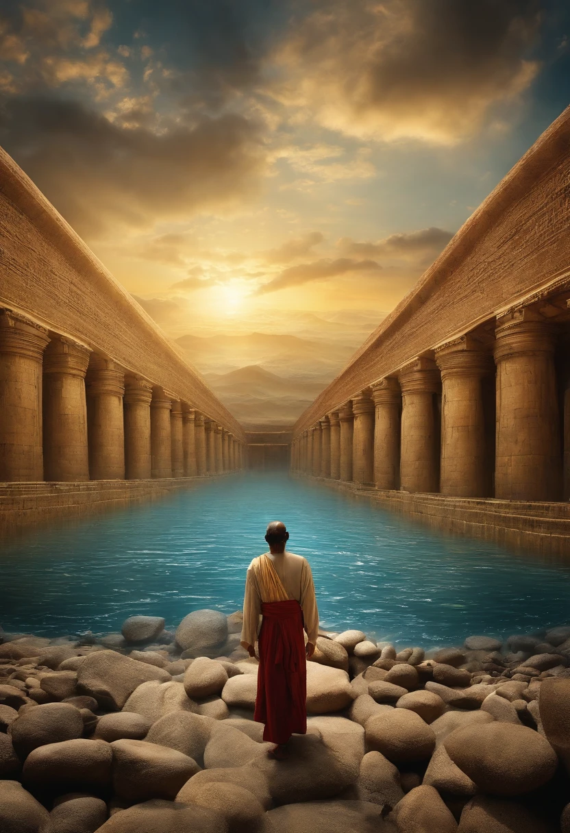 The Exodus of Moses、600,000 people々There are huge walls of water on both sides.....、.、separate water、divide water into left and right、a large crowd passes through the water