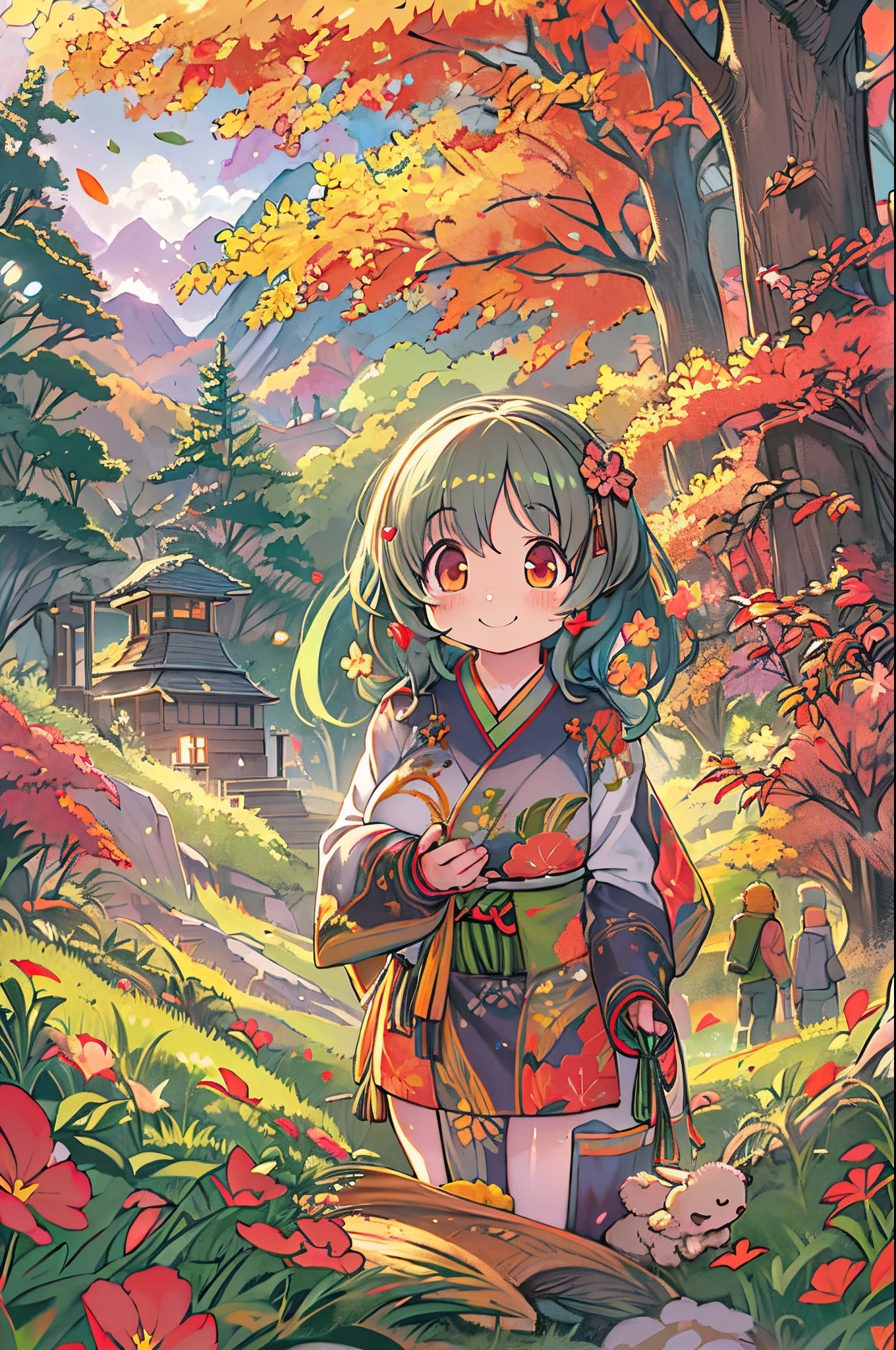 huge-breasted、kawaii、8 years old girl、A big smile、bbw、thick thight、big butts、Ultramammy,Chibi, autumn day,kaede、 Pines, Anime Background Art, japanese art style, beautiful anime scene, detailed scenery - width 672, Background art, Anime landscapes, Anime Background, Beautiful anime scenery, Beautiful peace scenes in anime, landscape artwork,In the forest、Digging wild yam、Potato digging
