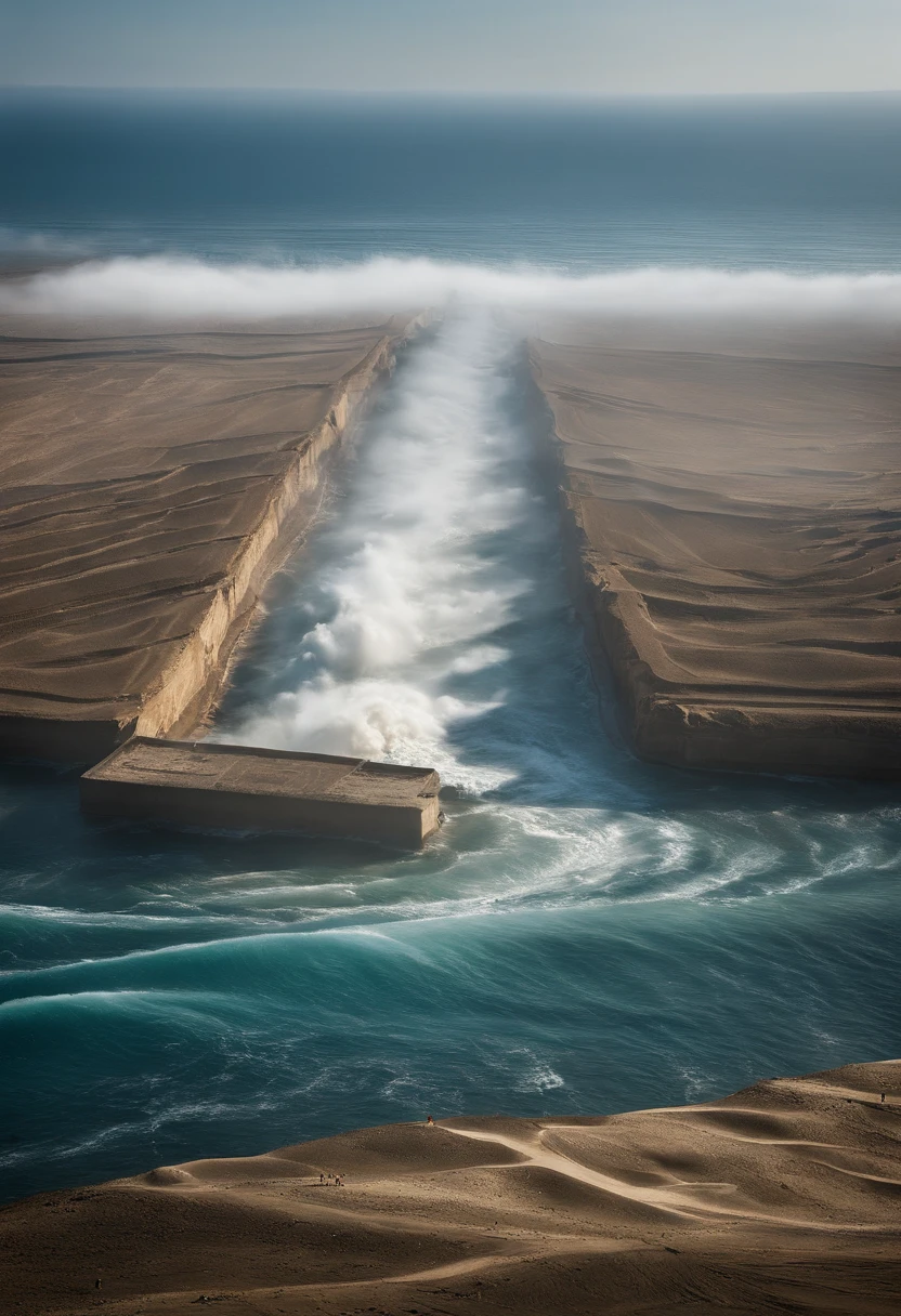 The Exodus of Moses、600,000 people々There are huge walls of water on both sides......、.、separate the water、divide water into left and right、A huge crowd divides the sea in two、Dividing the ocean、the sea rises、The sea rises from side to side、