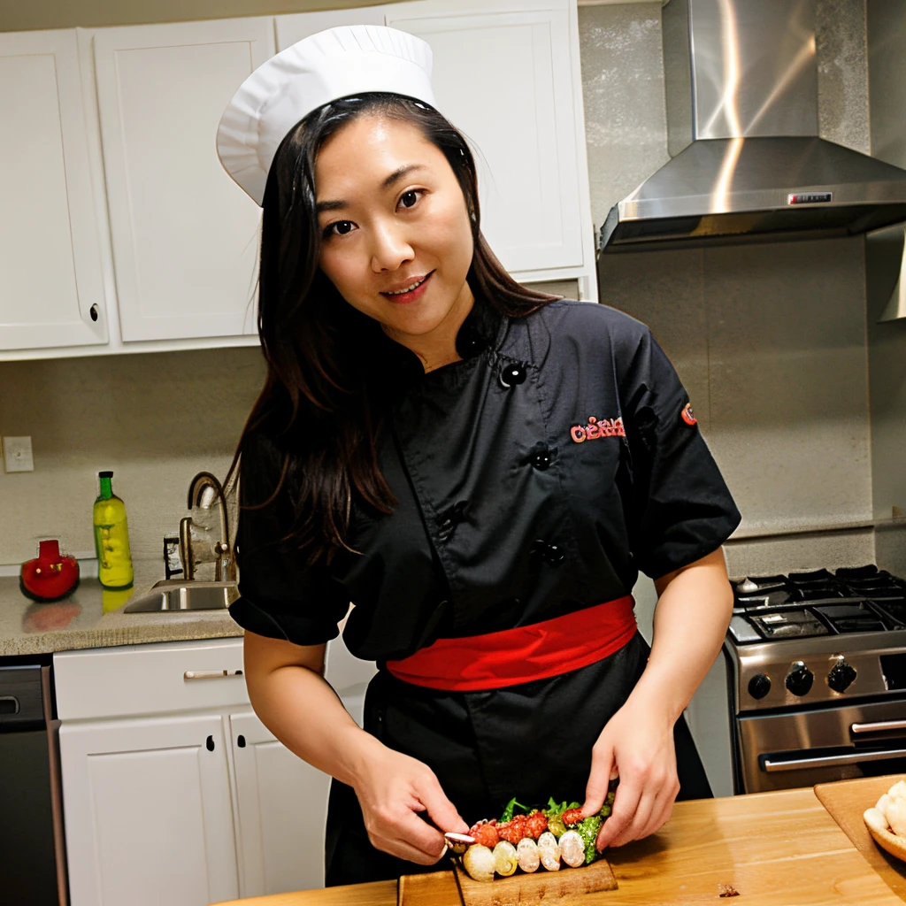 Asian Female Chef cook prep sushi in the kitchen