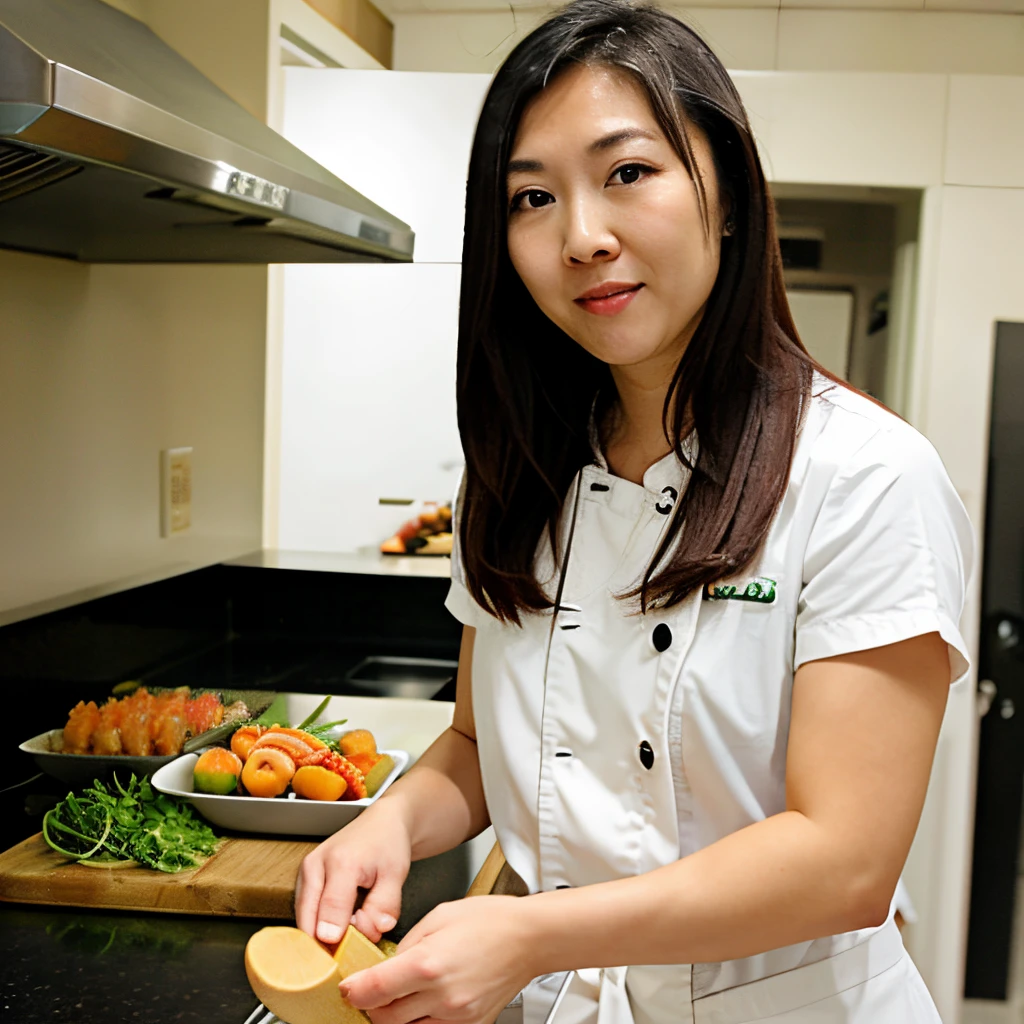 Asian Female Chef cook prep sushi in the kitchen