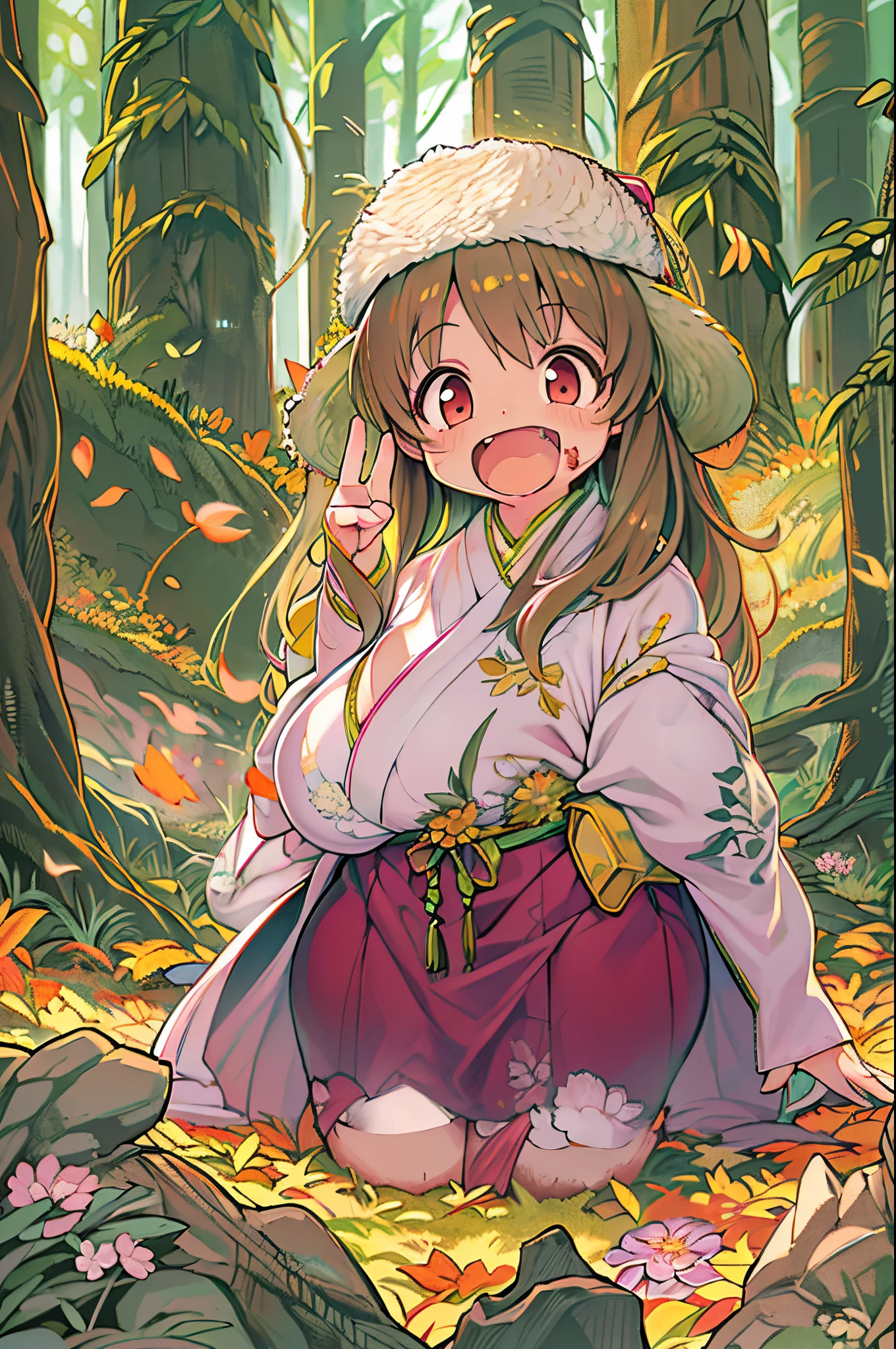 huge-breasted、kawaii、8 years old girl、A big smile、bbw、thick thight、big butts、Ultramammy,Chibi, autumn day,kaede、 Pines, Anime Background Art, japanese art style, beautiful anime scene, detailed scenery - width 672, Background art, Anime landscapes, Anime Background, Beautiful anime scenery, Beautiful peace scenes in anime, landscape artwork,In the forest、Digging wild yam、Potato digging