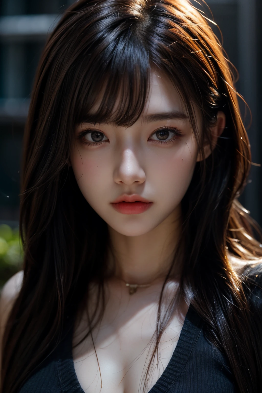 1girll，A detailed face:1.3，Delicate lips:1.2，Meticulous nose:1.2，詳細な目:1.2，二重まぶた，Small breasts, high-necksweater, concept-art, Detailed face and body, award winning photography, detailed face with, Contre-Jour, Hyper-realistic,Ray traching，Strong gaze，looking at viewert，电影灯光，ember，fanciful，water bloom，thin fog，RAW photos，8k uhd，filmgrain（Fluorescent color：1.4），（semi transparent：1.4），（retro filters：1.4），（fanciful：1.4），Backgrounds are super realistic, super quality cinematic lighting, huge details, full HD painting, plenty of light，