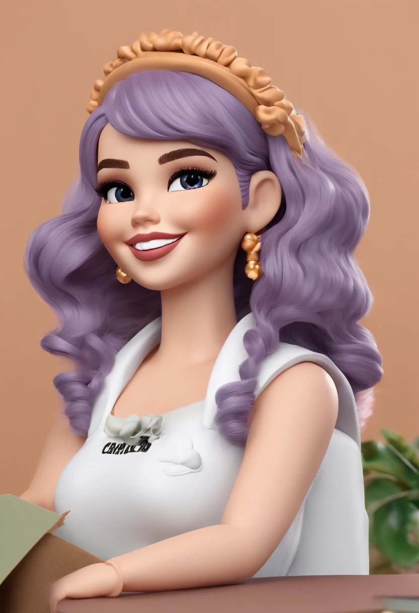 imagem de alta qualidade de uma boneca chibi boneca chibi, dua lipa, estilo filme barbie 2023, Detalhes delicados, fundo branco, solid background, feliz, sorrindo, corpo inteiro,standingn, corpo inteiro, white sneakers, style Clueless movie,menina sorridente de cabelos cacheados castanhos, castanho, cabelo castanho, brown hair, hair brown, vestindo um uniforme escolar colorido, carregando uma mochila grande e colorida repleta de livros e material escolar, em um fundo de uma escola animada. lavender color, pastel yellow, cute headband