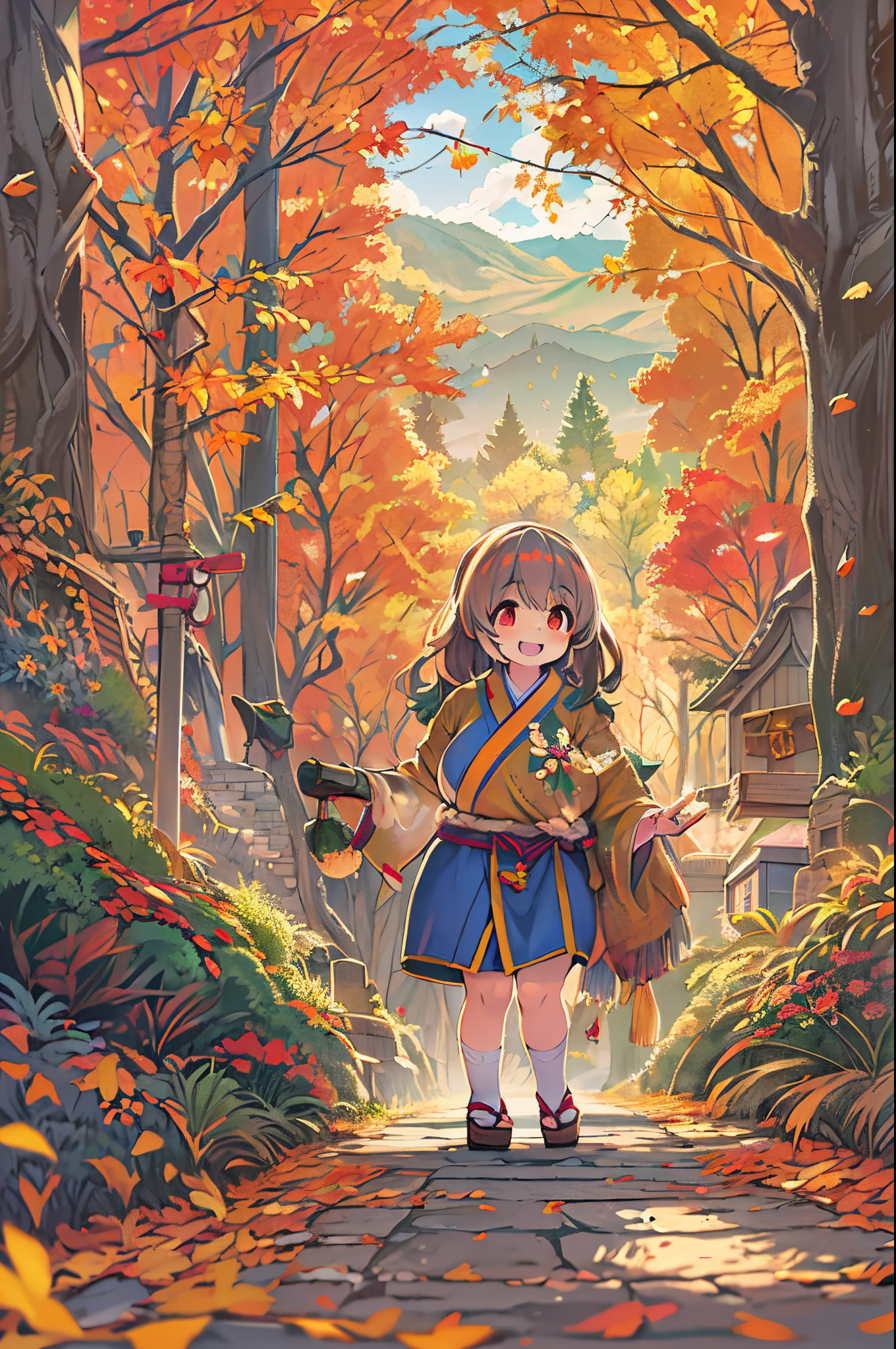 huge-breasted、kawaii、8 years old girl、A big smile、bbw、thick thight、big butts、Ultramammy,Chibi, autumn day,kaede、 Pines, Anime Background Art, japanese art style, beautiful anime scene, detailed scenery - width 672, Background art, Anime landscapes, Anime Background, Beautiful anime scenery, Beautiful peace scenes in anime, landscape artwork,In the forest、Digging wild yam、Potato digging