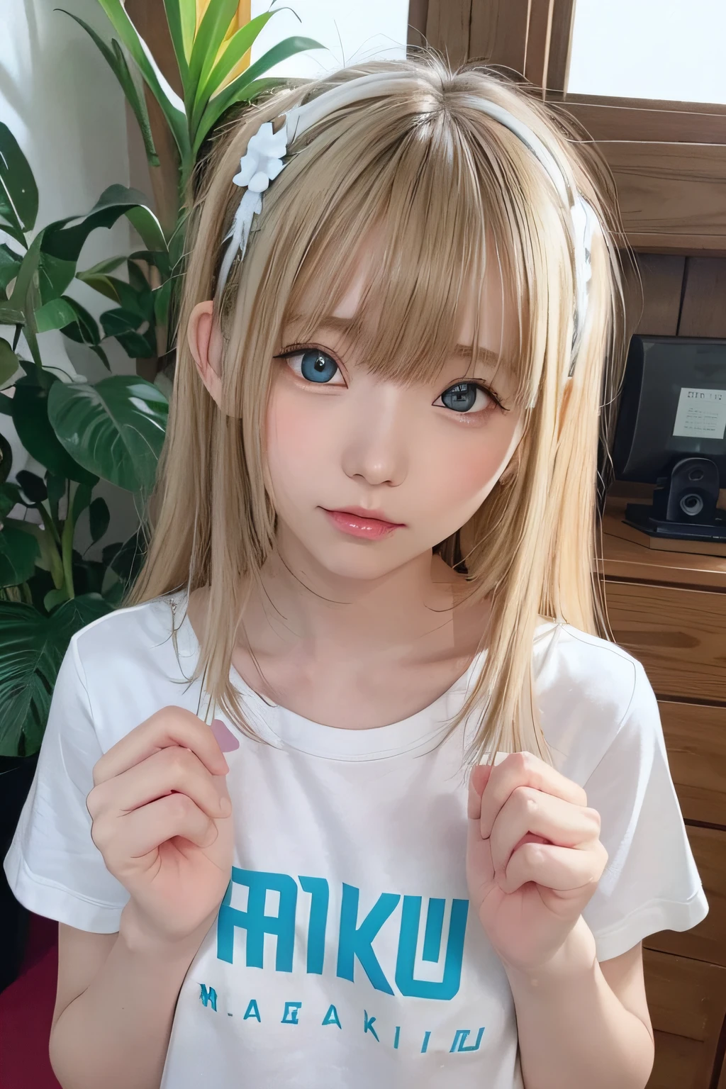 Hatsune Miku、Sexy very beautiful face sexy 14 year old finnish cute girl、The long bangs that hang over the eyes are、Awakened super long silky blonde hair、very beautif、Glowing pale light blue eyes、student clothes、White shiny skin、Small face beauty、Large double eyelids、