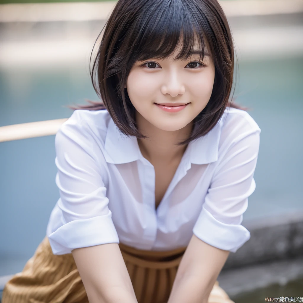 (Best-quality, Masterpiece, Ultra-High-Resolution, (Photorealistic:1.4), Raw Photo, depth of field, professional lighting, perfect anatomy, extremely details), 1girl, 15-years-old, the most famous Japanese idol, wearing white T-shirt and light-pink pleated skirt with cute design, portrait, Midnight, On Main Street in Japan, (((drunk, intoxicated, innocent smile, raining heavily, soaked all over by the heavy rain):1.4)), ((extremely cute and extremely wet drunken-face from heavy-rain, ((extremely cute and extremely big drunken-eyes)), extremely cute and extremely wet short-cut-haired from heavy-rain, extremely beautiful and extremely wet drunken-skins from heavy-rain, extremely cute long-eyelashes, extremely cute lips, extremely cute and extremely wet body from heavy-rain, Clothes that have been soaked in heavy-rain)), ((detailed heavy-rain):1.3)