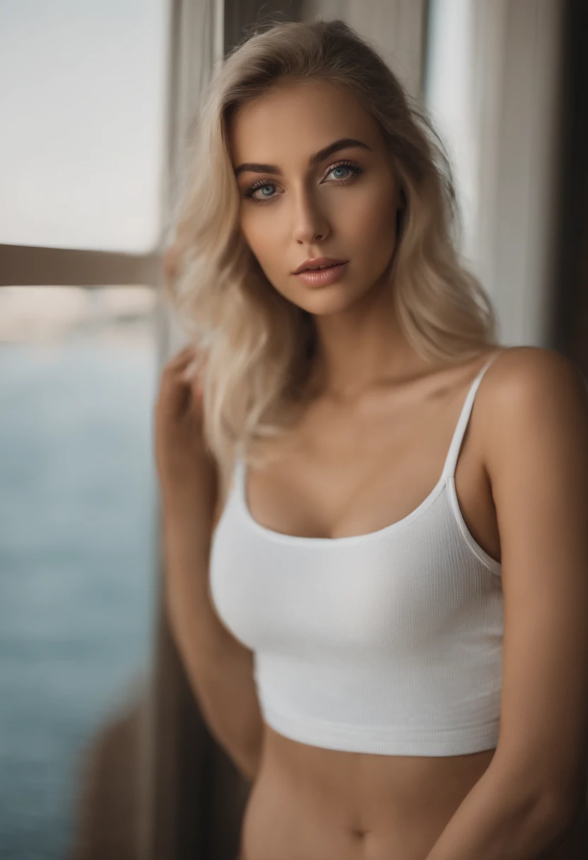 Oman with matching tank top and panties, Sexy girl with blue eyes, portrait sophie mudd, Portrait de Corinna Kopf, blonde hair and large eyes, Selfie einer jungen Frau, ohne Make-up, Natural makeup, Blick direkt in die Kamera, Gesicht mit Artgram, dezentes Make-up, Great full body photo, im Zimmer, big boobs, Blond, Latein