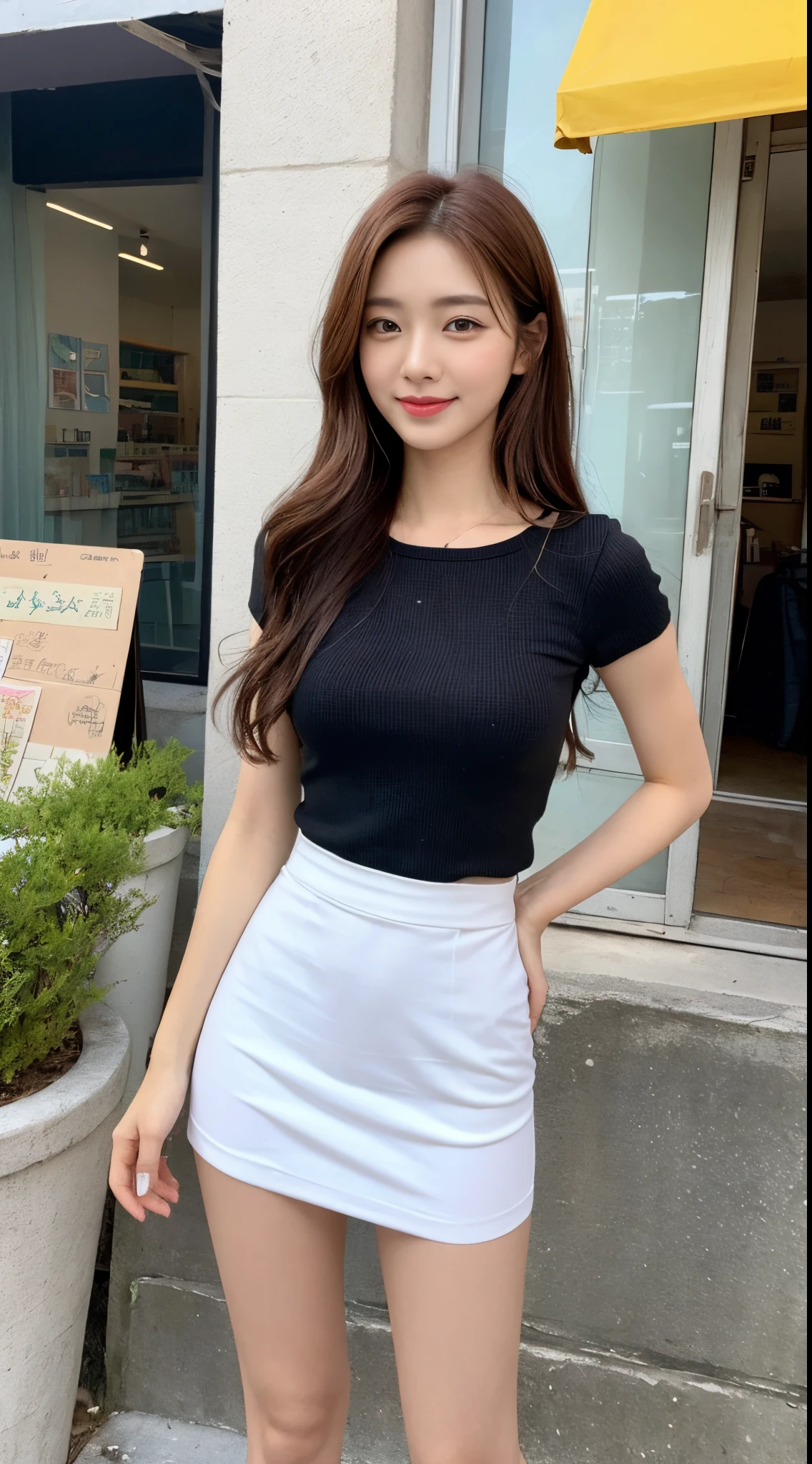 Lamia, ((Midnight, Best quality, 8k, Masterpiece :1.3)), Whole body, Long legs, Sharp focus :1.2, A pretty woman with perfect figure :1.4, Slender abs :1.1, ((Dark brown hair, Big breasts :1.2)), (White tight tshirt, Standing:1.2), ((Night city view, Rooftop:1.3)), Highly detailed face and skin texture, Detailed eyes, Double eyelid, full body, 