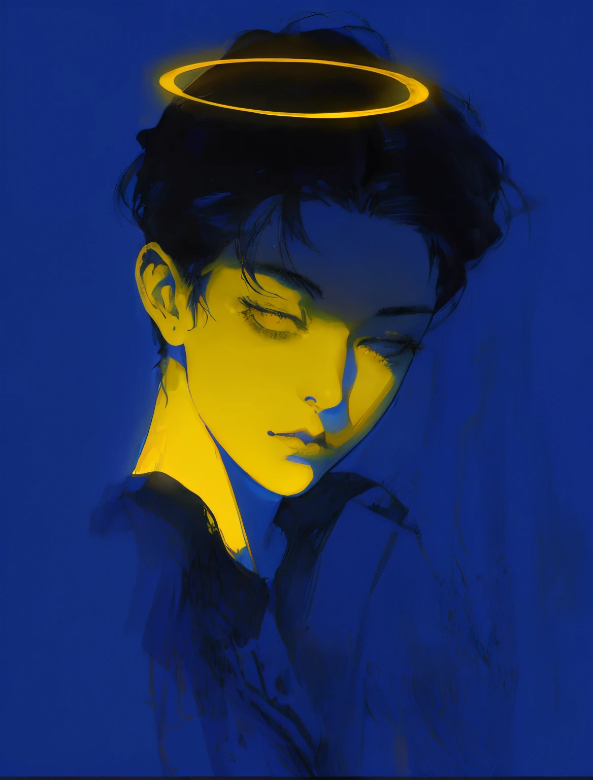 Painting of a woman with a halo on her head, fond violet,Guweiz style artwork, guweiz, Digital Art Ilya Kuvhinov, author:Hiroshi Yamagata, Kuvshinov Ilya, A masterpiece by Guwiz, author:Zou Zhe, kentaro miura art, guweiz on pixiv artstation, james jenn and wop