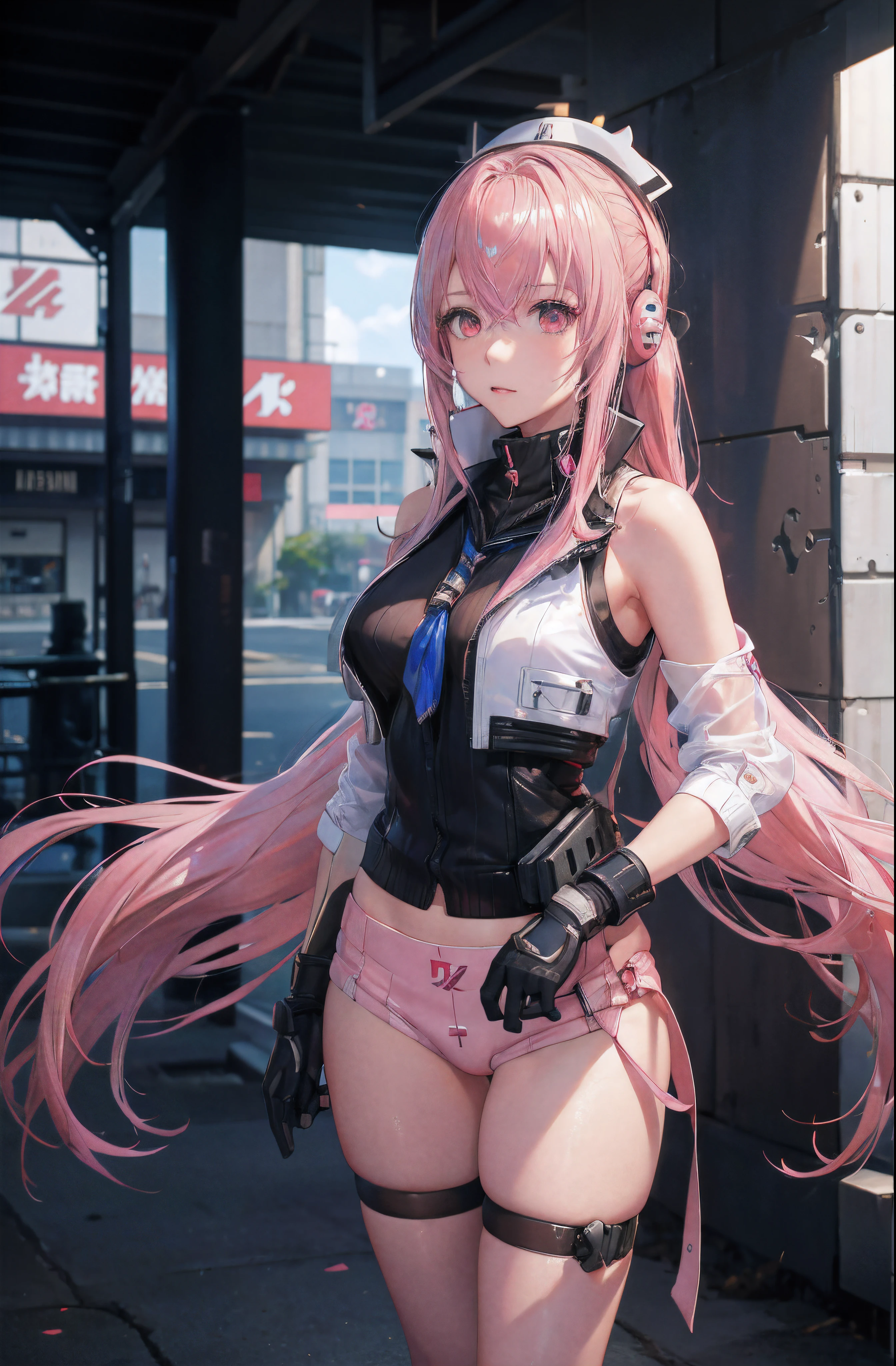 anime girl with pink hair and a gun in her hand, haruno sakura, from the azur lane videogame, fine details. girls frontline, cushart krenz key art feminine, girls frontline style, from girls frontline, girls frontline cg, azur lane style, m4 sopmod ii girls frontline, yayoi kasuma, nikke goddes of victory