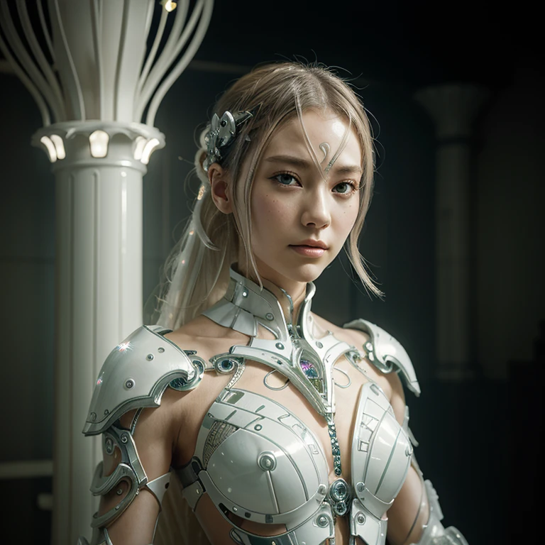 organic cyborg, white plastic, diffuse lighting, fantasy, intricate, elegant, highly detailed, art by Yoshitaka Amano