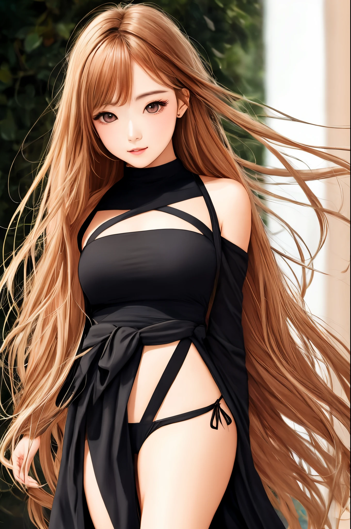 Graceful figure and smooth hair,Beautiful girl with long hair and bright eyes