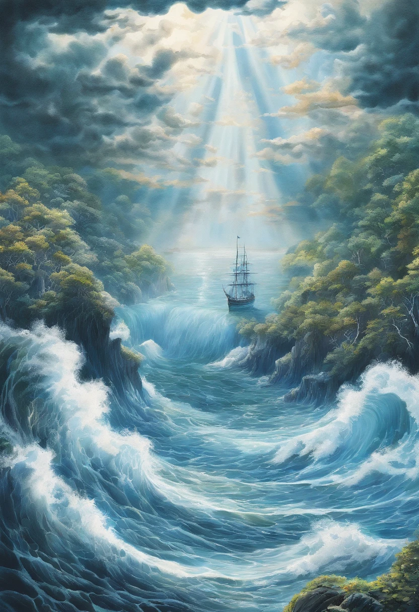 The Exodus of Moses、600,000 people々There are huge walls of water on both sides..........、.、separate the water、divide water into left and right、A great crowd divides the sea in two、Dividing the ocean、the sea rises、The sea rises from side to side、divide the sea in half、push away the ocean and divide it in half、Use magic to push the ocean away、Cut in half.、Use magic to push the ocean away、Cut in half.、The sea rises from side to side
