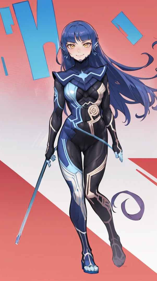 (masterpiece, best quality:1.2),full body, solo, female focus, 1girl, femenine, nahobino, smile, closed mouth, looking at viewer, arms at side, armor, bodysuit, medium breast, standing,bimbo,