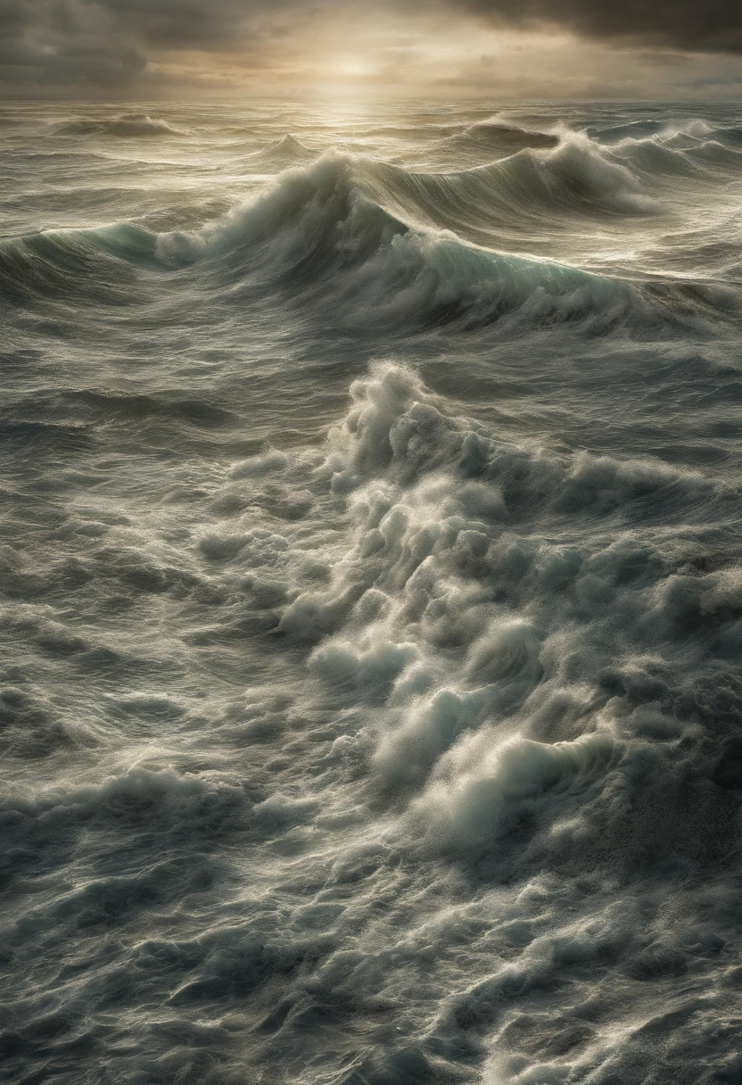 Create an artwork depicting the tension and power of nature as the storm approaches. Sketch lush trees being battered by the wind, towering waves crashing, and birds flying low, seeking shelter. Each brushstroke should convey a sense of fear, the raw force of nature, and the palpable tension in the air.