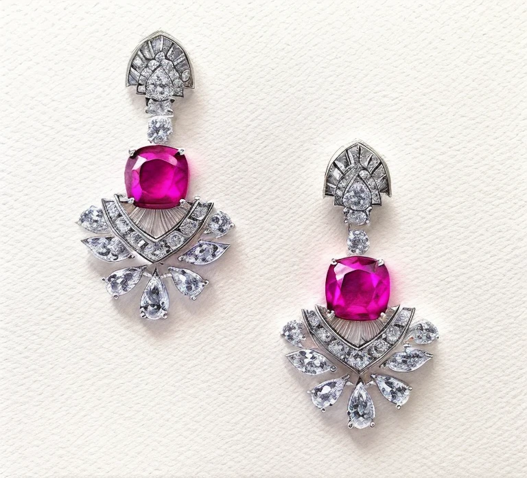 Sketch line drawings,cushion ruby earrings,pear cut diamond,watercolor paiting