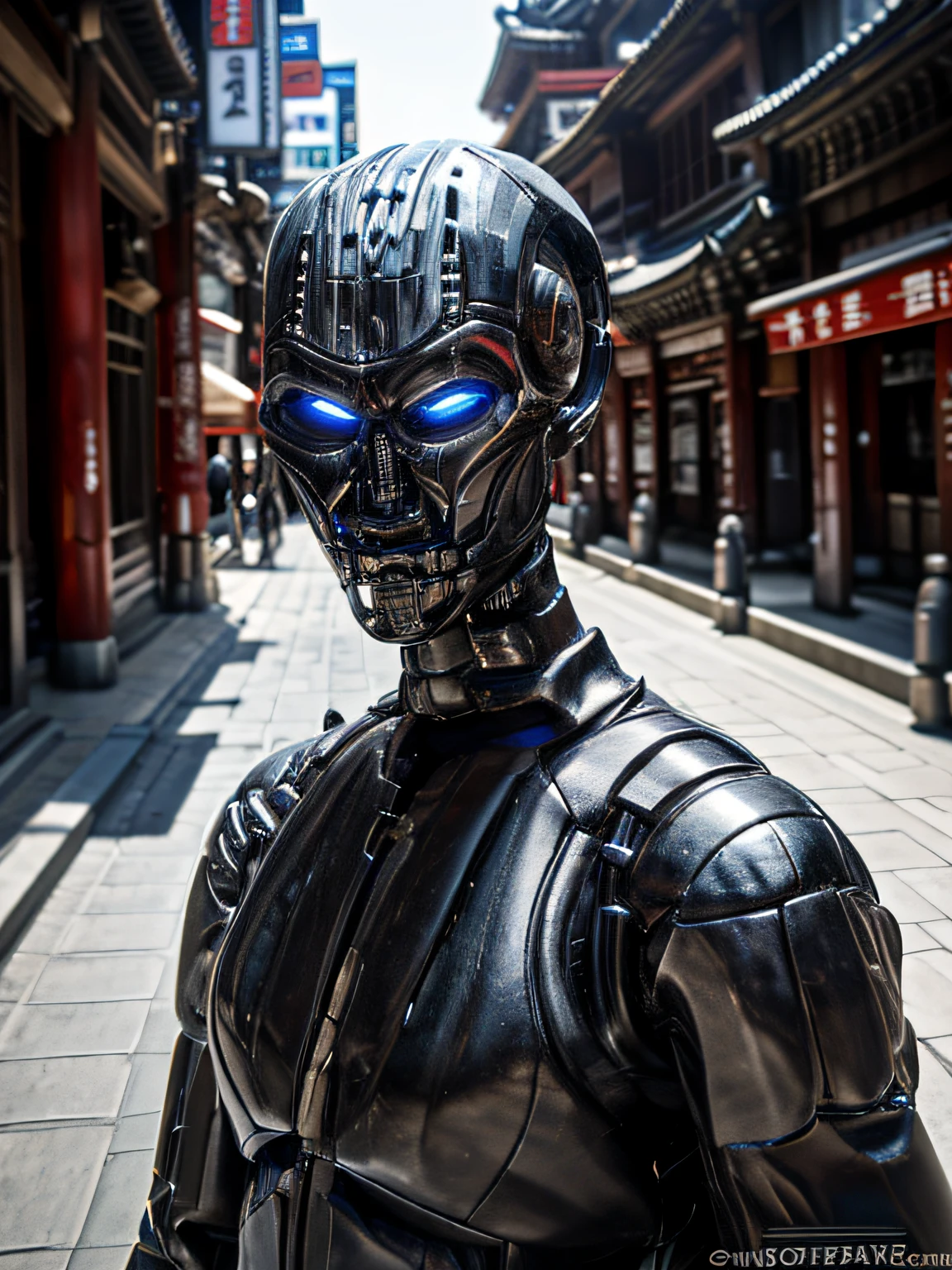 TX endoskeleton standing in seoul street, ultra realistic, very high quality, daytime, hi res photography, (T-X Endoskeleton:1.2), detailed T-X, ultrarealistic T-X, photorealistic, deep focus, very detailed, detailed environment, sharp details, ultra HD, 8K