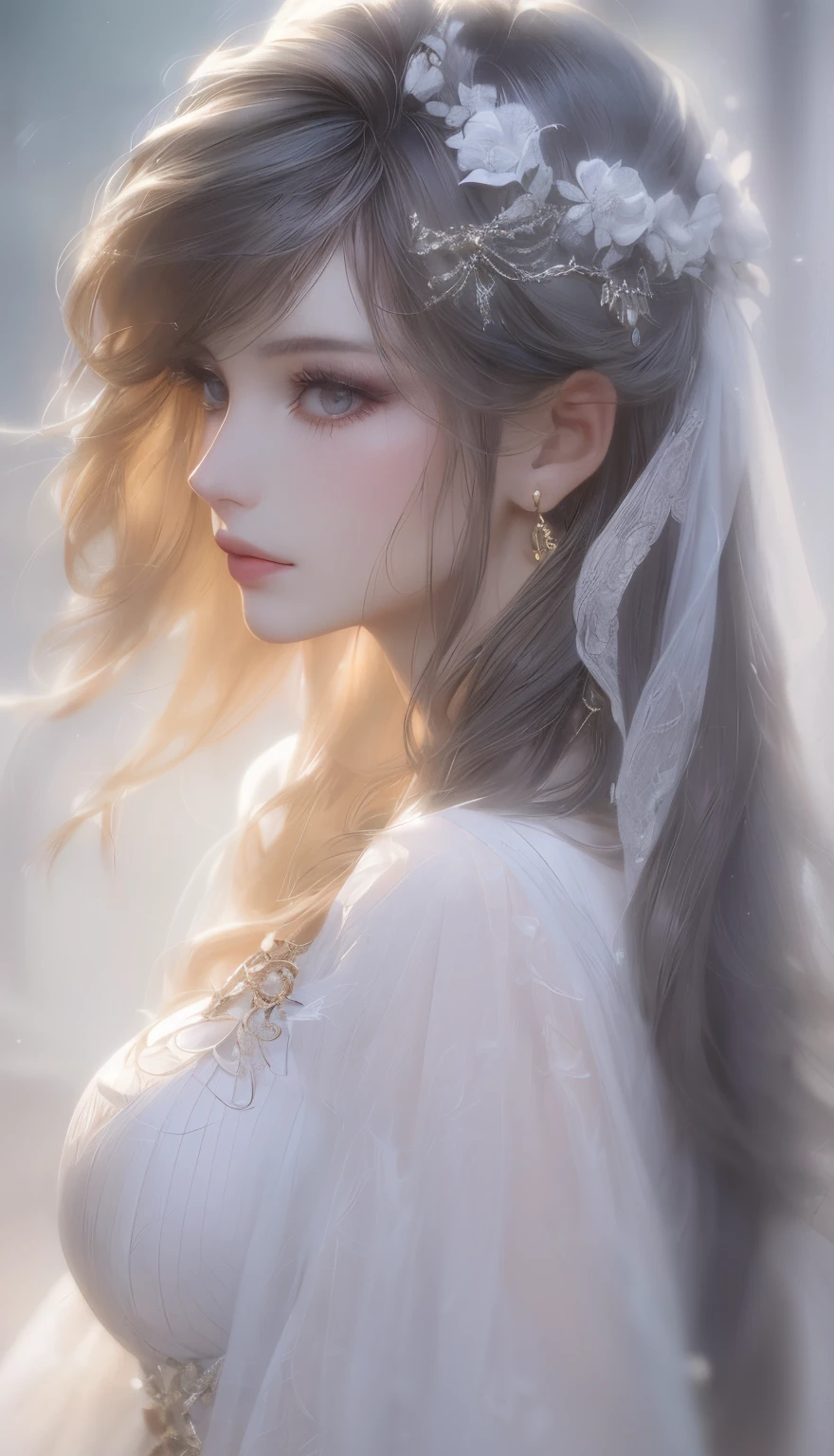 ((absurderes, highers, Ultra HD)) 、woman wearing a drape dress，Beautiful Jewelry Dresses，Beautiful goddess face without blemish, well-proportioned, Detailed and beautiful lips , Mona Lisa's Smile、 (very detail hair:1.3), Clear and beautiful face and well-proportioned eyes
(Big round eyes and meticulous makeup, Very beautiful and discreet makeup, Light makeup, Makeup 1.8):Very pretty hair, (Realistic skin:1.3), Beautiful skin, Attractive, 超A high resolution, A hyper-realistic, Highly detailed, Super tight and round breasts, Golden ratio, (Detailed face:1.4), Smooth and sharp, Soft light, Masterpieces of beautiful colors, optic， detailed fantasy art,