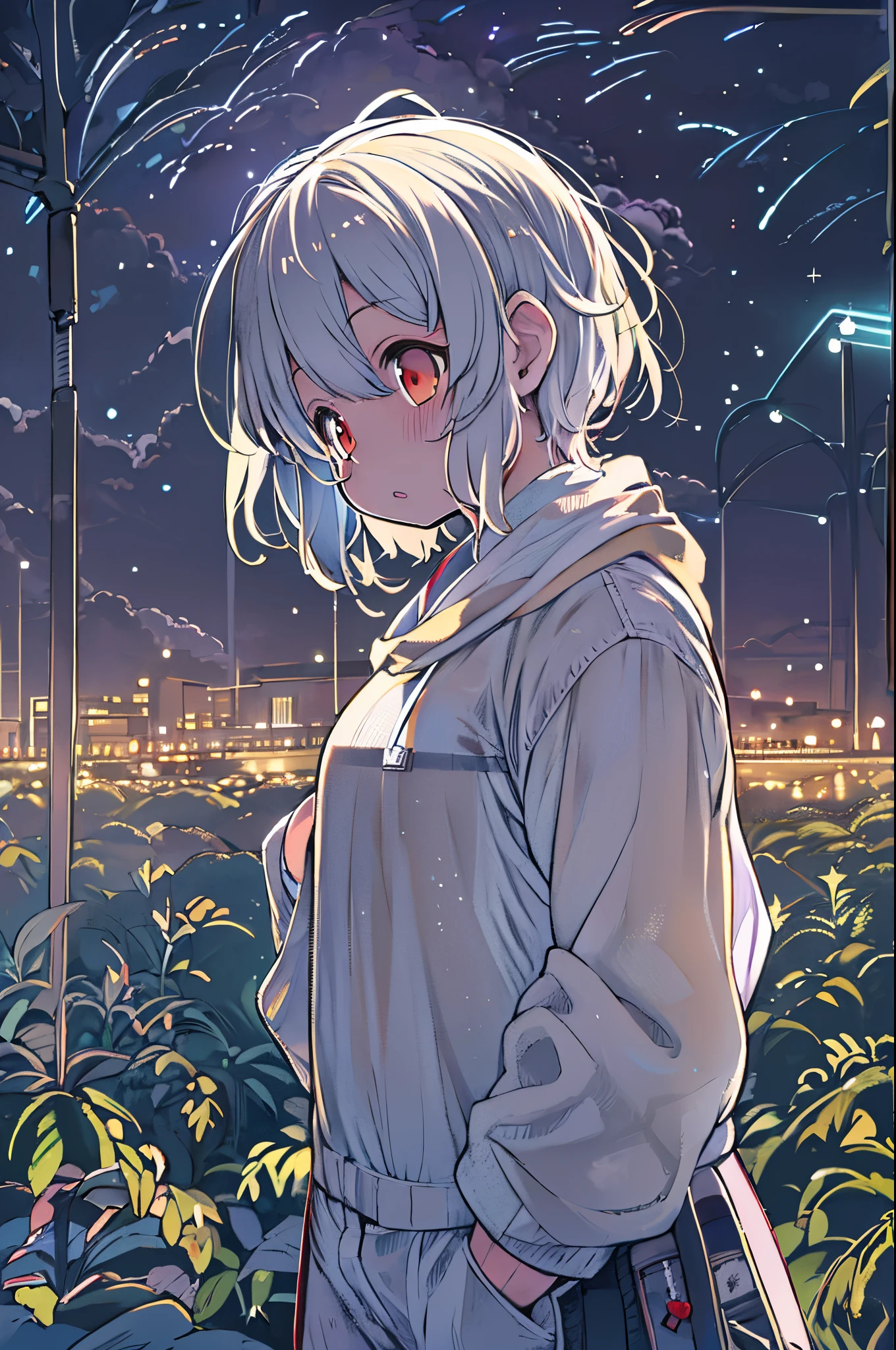 Anime girl wearing white glass , Stand on the land,Night view ,Lots of stars in the night sky,milkyway ,Anime style, 32K UHD, Beautiful, Color Cartoon - AR 3:4 --