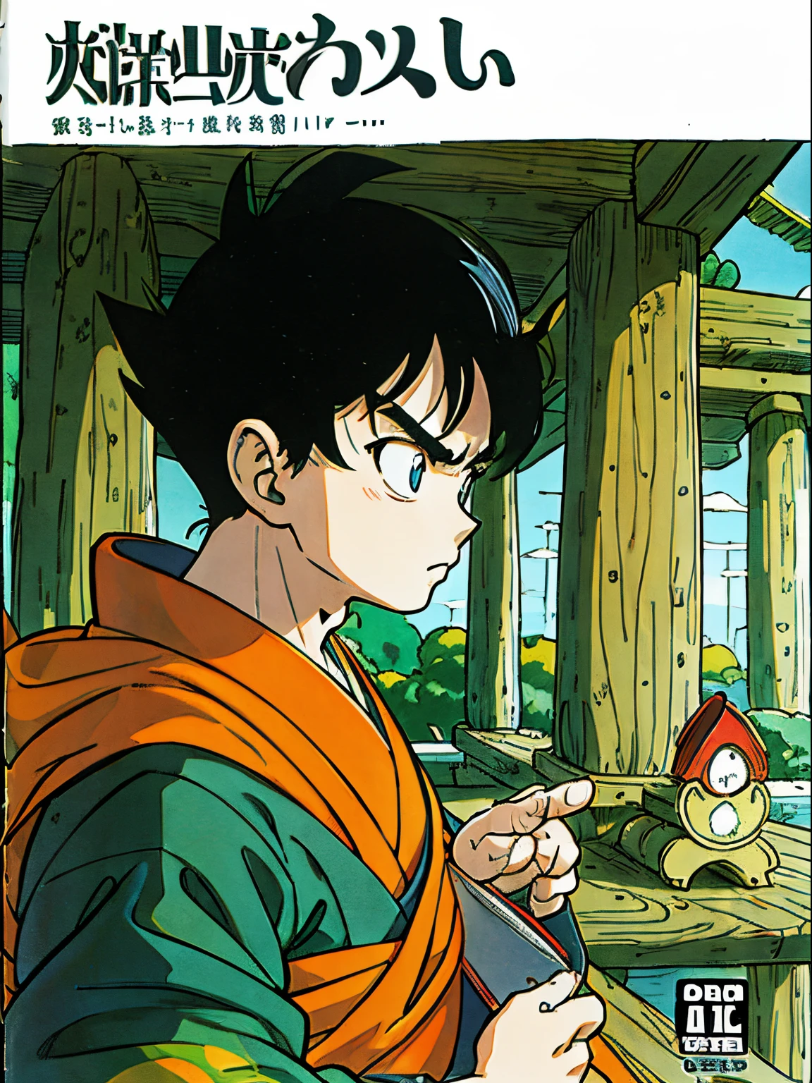 Cover showing the title in Japanese, personagem de corpo inteiro, serious face, verde musgo, destreza, alta qualidade, eye correction. Manga-style cover.