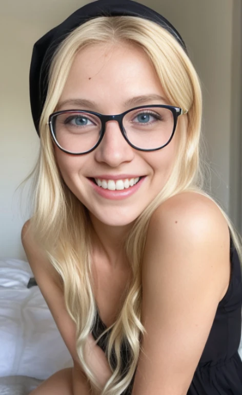 Blonde Woman getting a facial cumshot, lots of cum on her face breasts and glasses, penis, hair in a bun and a lock of hair in front of the eyes , sweet, beach