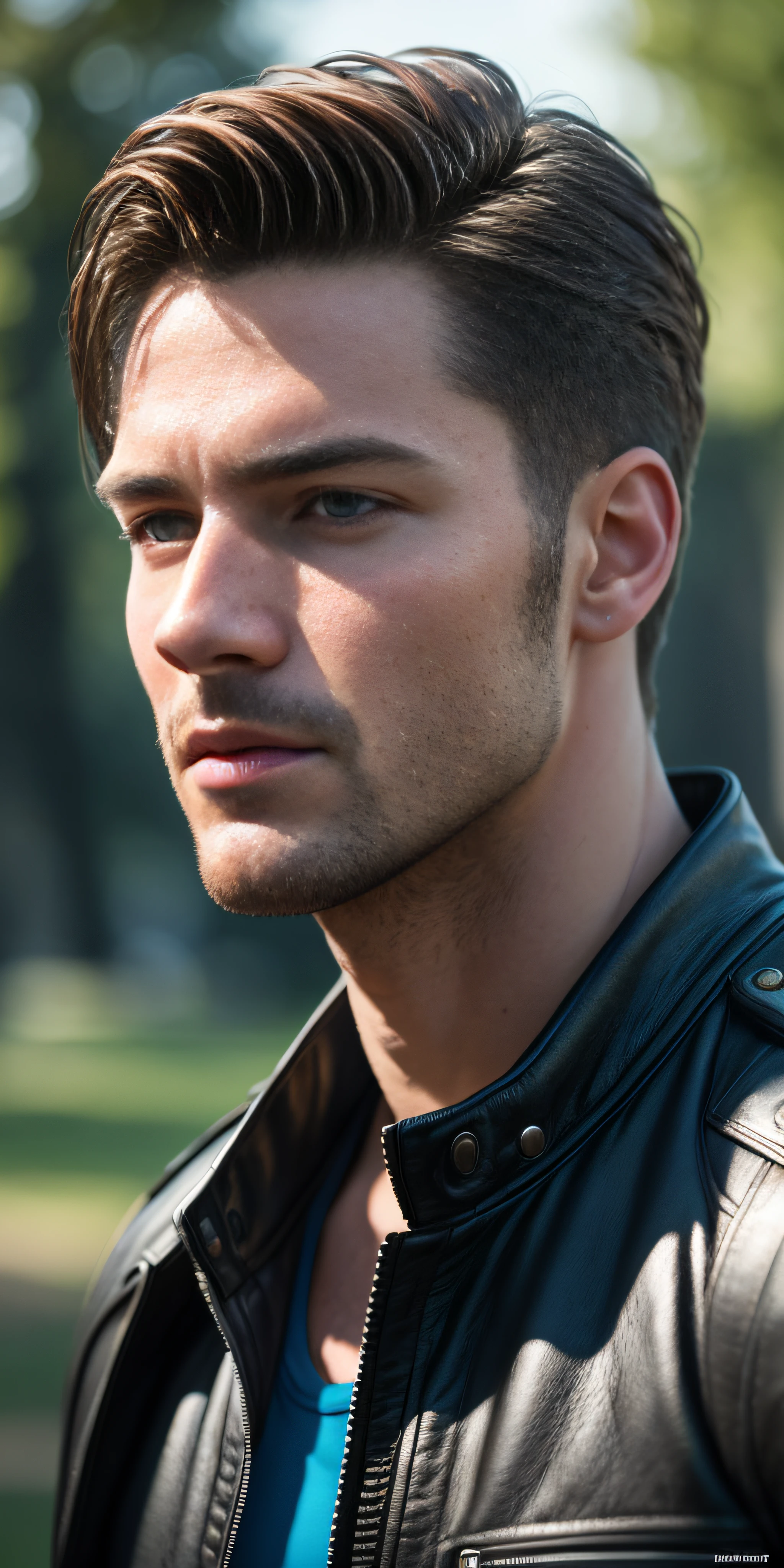 Handsome European guy, in park, photo-realistic, photo, tmasterpiece, realisti, 真实感, photo realism, High contrast, photorealistic digital art. Тренды Artstation 8k HD. Realistic detail in high resolution., Detailed, skin texture, hyper-detalied, realistic skin texture, beste-Qualit, extra high resolution, (photo-realistic: 1.4),, hight resolution, Detailed, RAW photo, abrupt repetition, Nikon D850 Camera Roll. 4 Kodak Portra 400 F1 lens..6 Rich colors, hyper realistic texture, dramatic lighting, UnrealEngine trend in Artstation Cinestill 800,