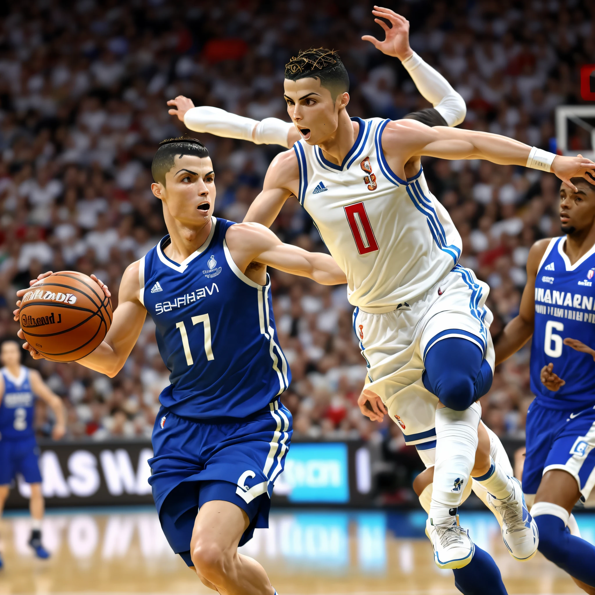 Cristiano ronaldo jogande basquete com o sherek