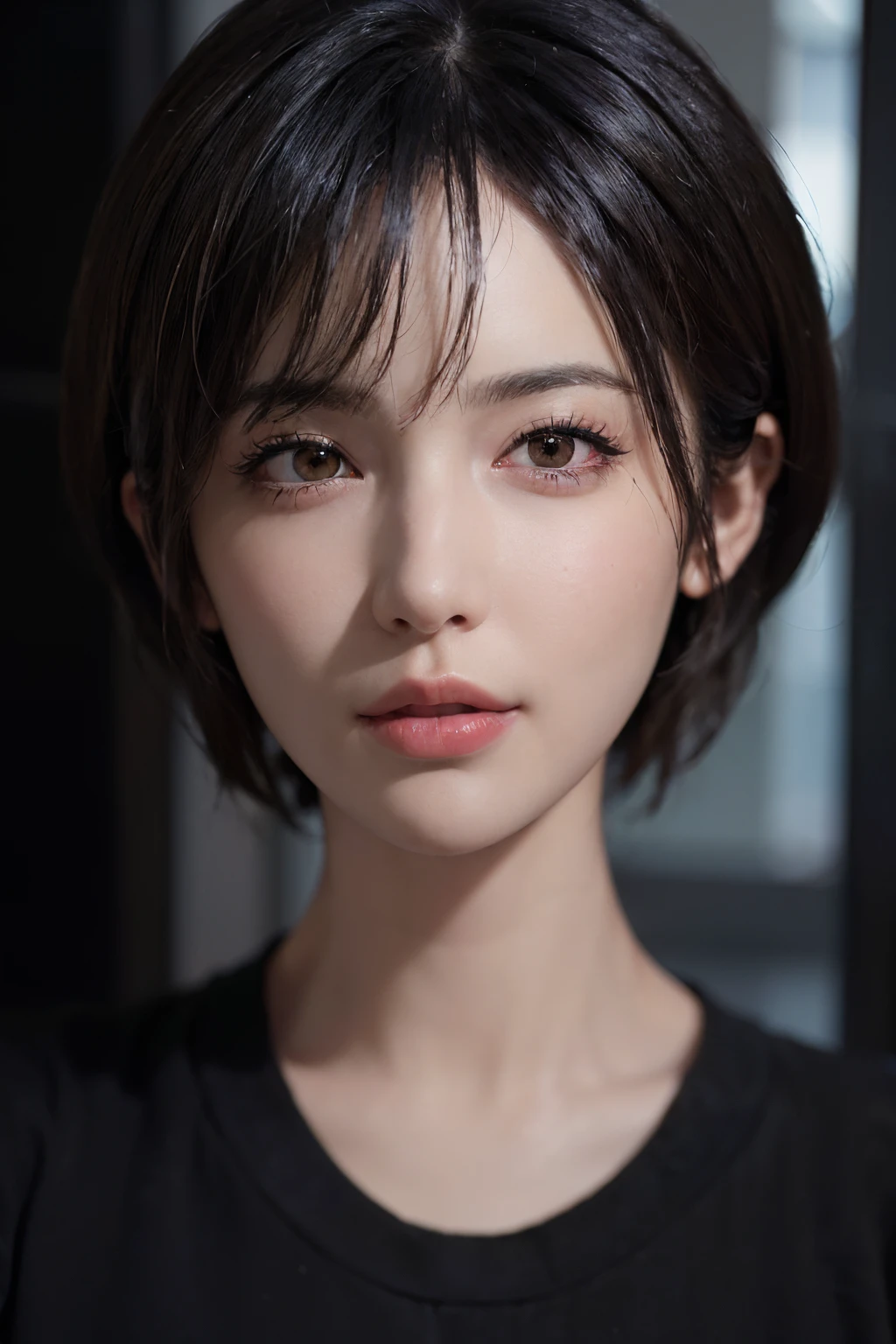 (masterpiece:1.3), (8k, photorealistic, RAW photo, best quality: 1.4), (1girl), beautiful face, (realistic face), (black hair, short hair:1.3), beautiful hairstyle, realistic eyes, beautiful detailed eyes, (realistic skin), beautiful skin, (sweater), absurdres, attractive, ultra high res, ultra realistic, highly detailed, golden ratio