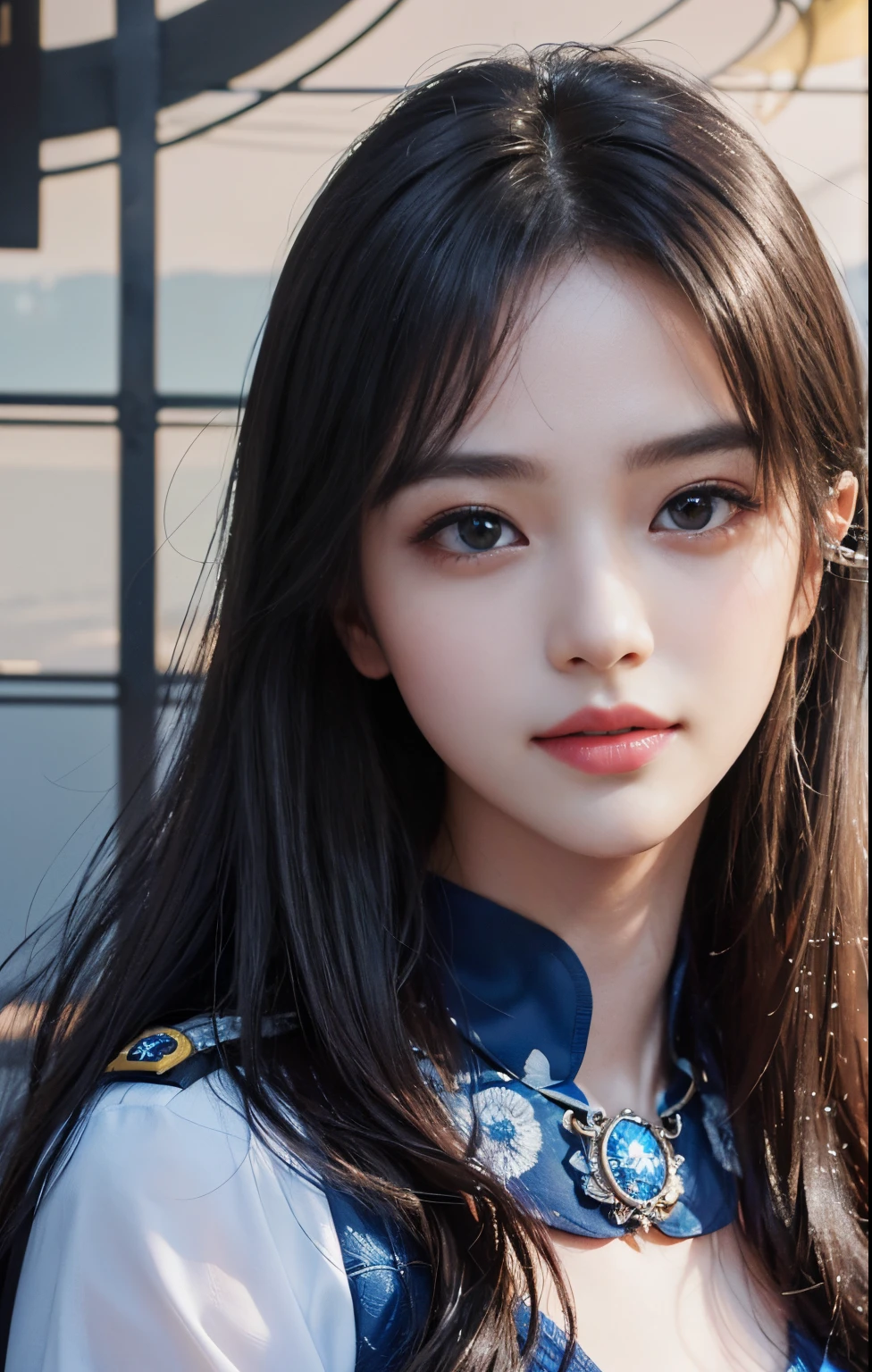 masterpiece, 1 beautiful girls, detaileds, top-quality, 超A high resolution, (Realistis: 1.4), OriginalPhotographs, 电影灯光, A smile, Asian Beauty, very extremely beautiful, Slightly younger face, Beautiful skins, slender, (A hyper-realistic), (hight resolution), (8K), (ighly detailed), (The best illustrations), (beautifully detailed eyes), (ultra-detailliert), (wall-paper), (详细的脸), looking at the viewers, fine detailed, A detailed face、pureerosfaceace_v1、46-point diagonal bangs、(beautidful eyes:1.5)、Highly detailed CG Unity 8K wallpapers、top-quality、masterpiece、hight resolution、Beautiful Girl Criminal Cop、length hair、female police uniform style、police badge on chest、police cars、
