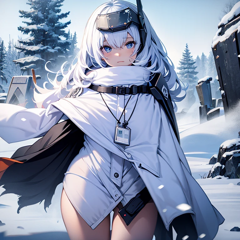a beauty girl　head gear　snow field　fullnude　Niō Standing　Bossy attitude