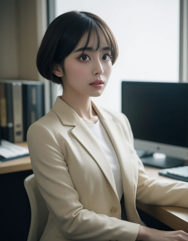 Ultra Detail, High resolution, ultra-detailliert, Best Quality, amazing, of the highest quality,统一 8k 壁纸, Cinematic lighting, japanes,OL,In the office,Recruit Suit,27yo,Suzu Hirose