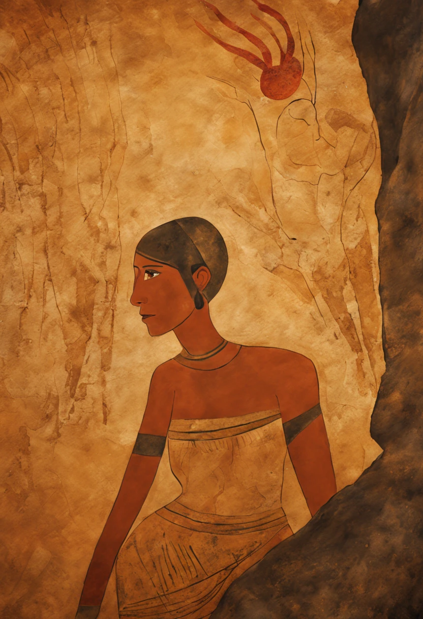 portrait of a woman, prehistoric, cave painting style