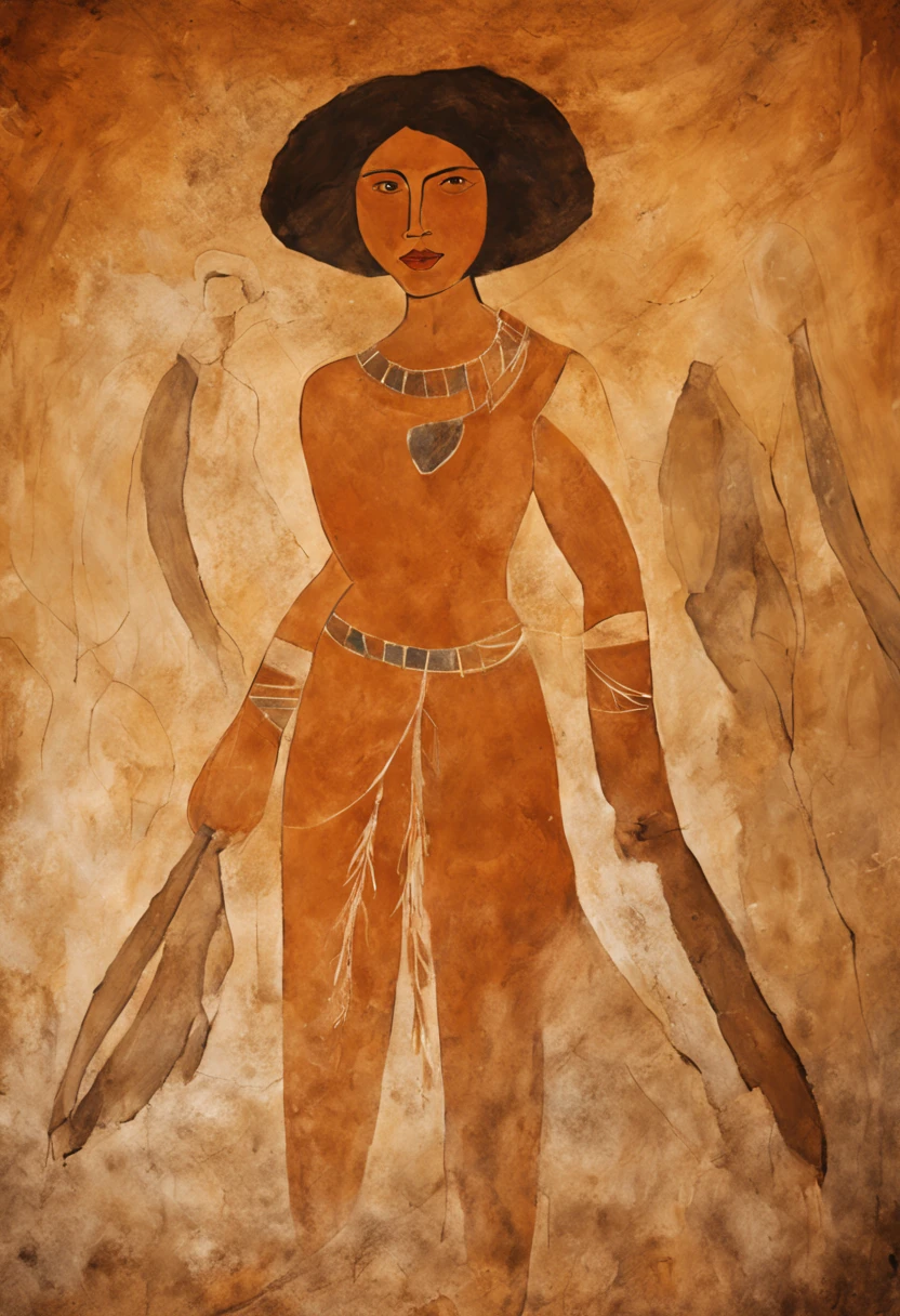 portrait of a woman, prehistoric, cave painting style