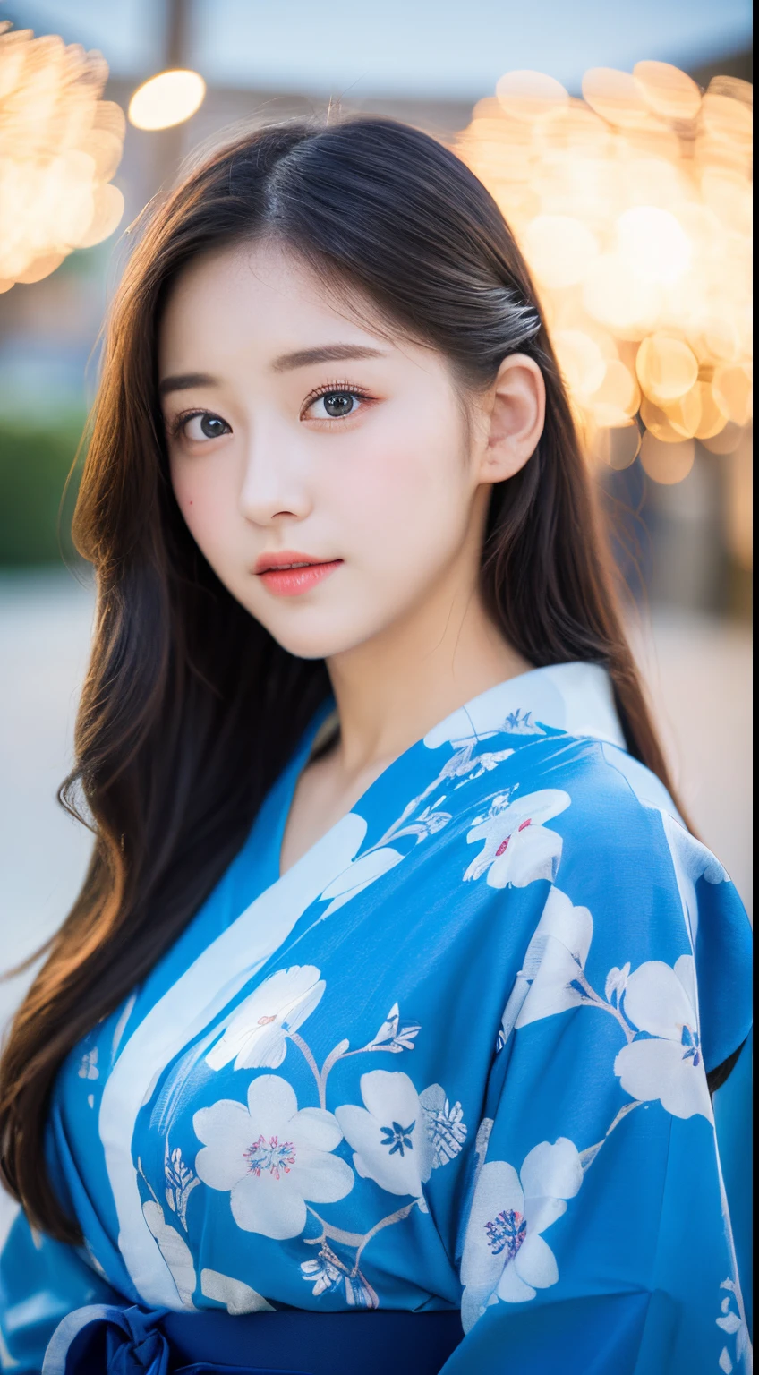 ((masterpiece, top quality, super definition, high definition)), solo, beautiful girl, shining eyes, perfect eyes, , blue theme, yukata, fireworks, ulzzang -6500-v1.1