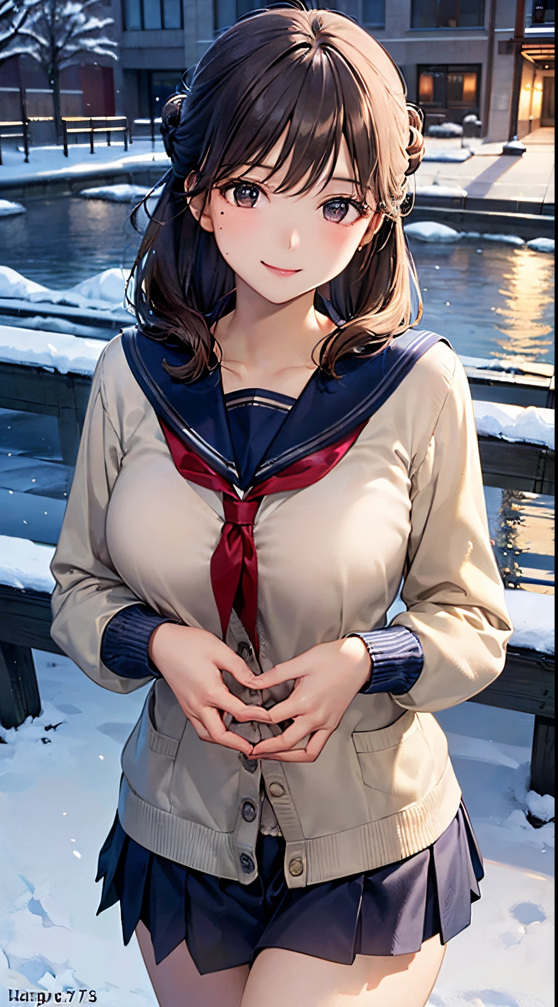 ((((perfect anatomy, super detailed skin)))), 1 girl, japanese, high school girl, shiny skin, large breasts:0.5, looking away, looking up, watching the view, from below, 
beautiful hair, beautiful face, beautiful detailed eyes, (long hair:1.4, side ponytail:1.5), blue eyes, 
beautiful clavicle, beautiful body, beautiful chest, beautiful thigh, beautiful legs, babyface, , , mole under eye, 
((((long sleeves)), navy sailor suit, navy pleated skirt, navy sailor collar, red scarf, coat, long boots), school bag, smart phone), seductive thighs, pubic hair, ((slave collar)), 
(((hentai rope bondage, (brown rope), shibari, (shibari over clothes)))), 
((arms behind back:1.4), breasts bondage:1.5, arms bondage:1.5, legs bondage:1.5, crotch bondage:1.2), wet crotch:1.5, leaking pee:.1.5, pee pool under the buttocks)), 
((ahegao, ashamed, drooling, open your mouth wide)), sitting floor, spread legs, bending forward, 
(beautiful scenery), winter, evening, hokkaido, sapporo, outdoors, snow, snowfall:1.5, freezing weather, frost, 
(8k, top-quality, masterpiece​:1.2, extremely detailed), (photorealistic), beautiful illustration, cinematic lighting,