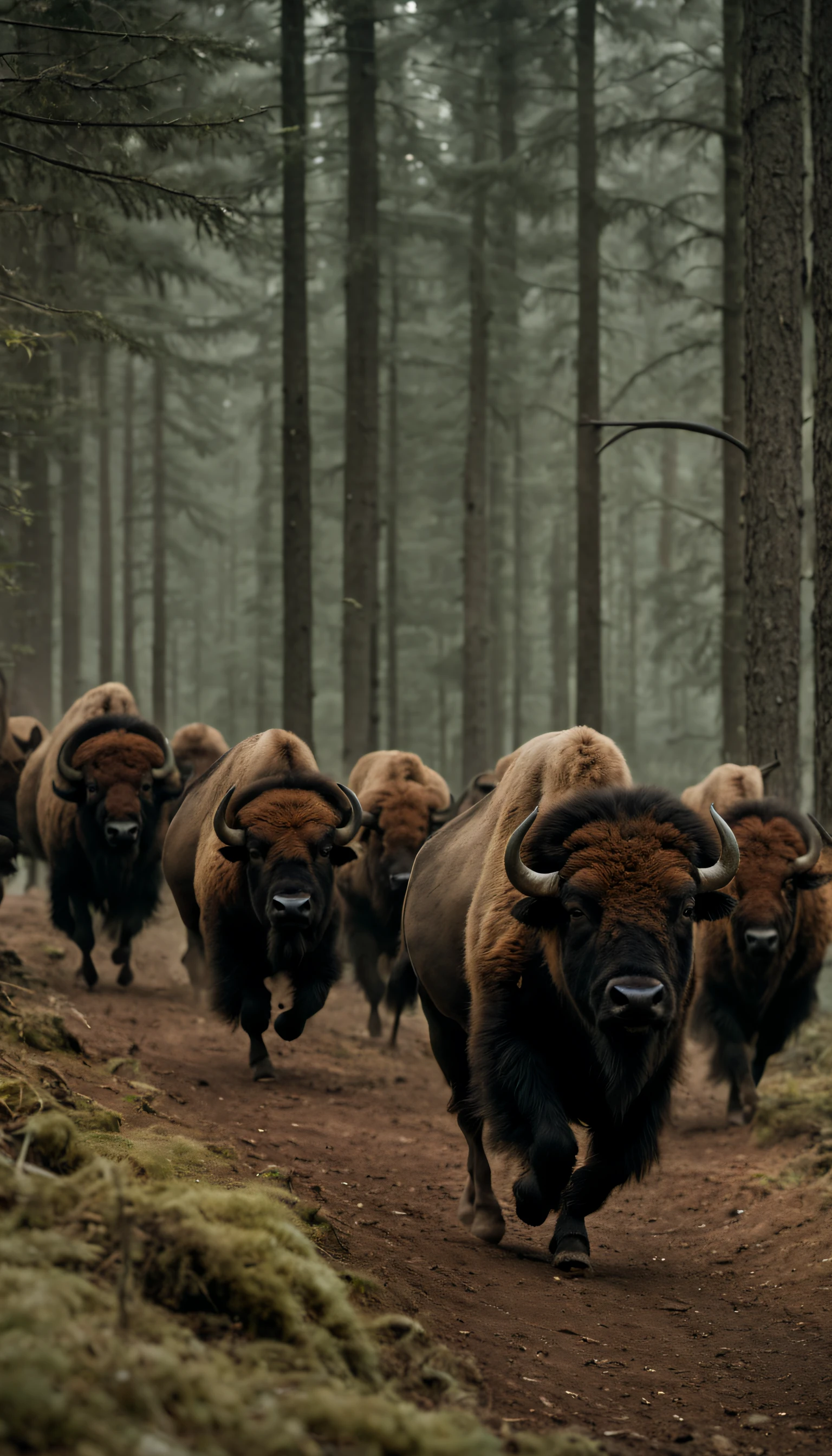 a group of buffalo running in the forest, spears, official, main scene of the film, by Joseph Severn, symmetrical artwork. cinematic, America first, film characters, official art, character reveal, film promo, ( (theatrical) ), seven, character portraits, alexander hamilton style, live action film, 8 k