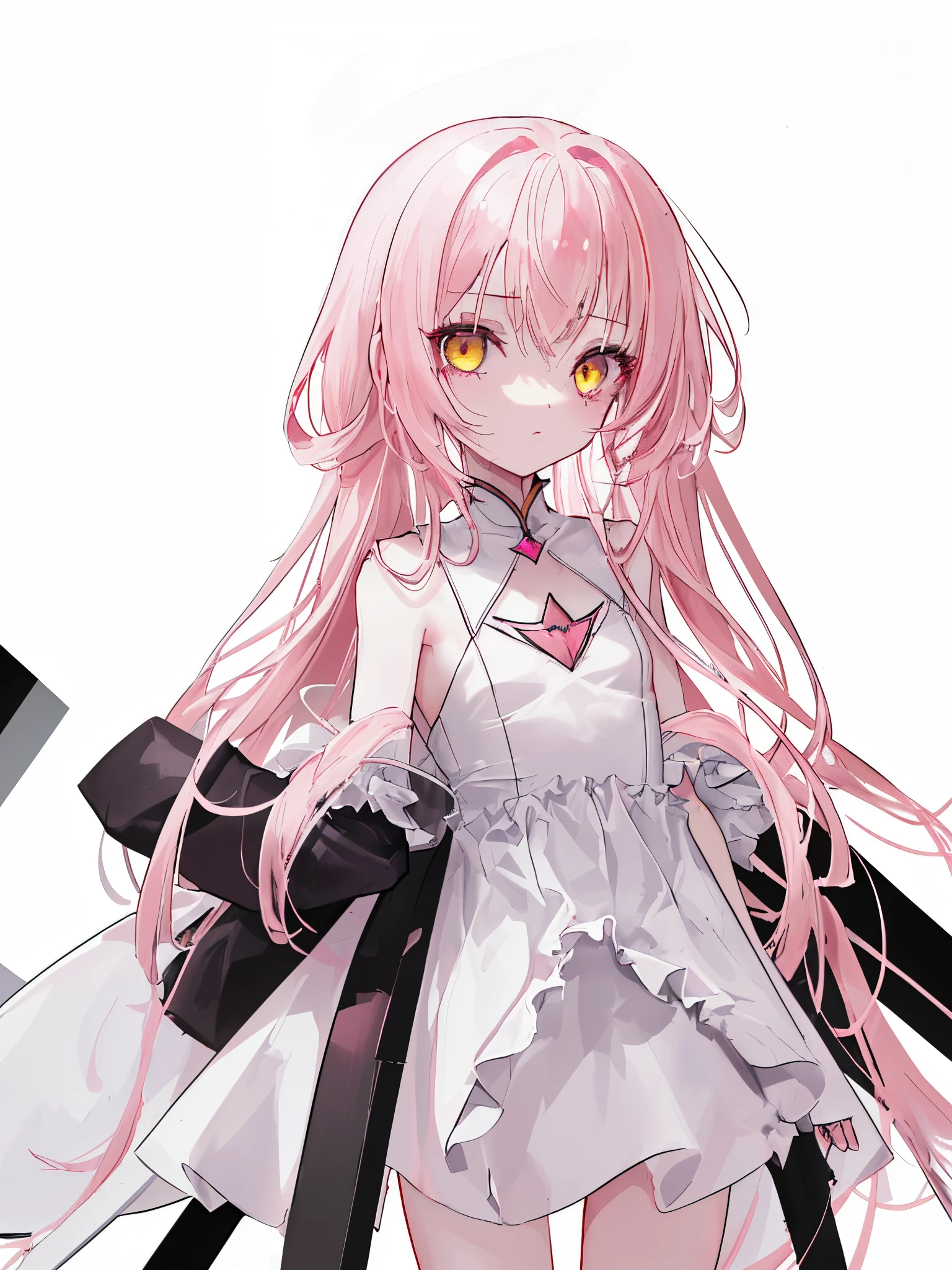 1girl, long pink hair, yellow eyes, slim body, loli short height, small chest size, wearing white dress, absurdres, high res, ultrasharp, 8K, masterpiece, looking at viewer
