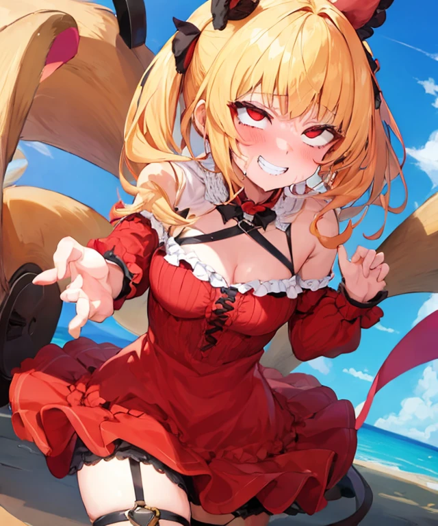 1girl, ahg, rolling eyes,
grin, drooling, solo