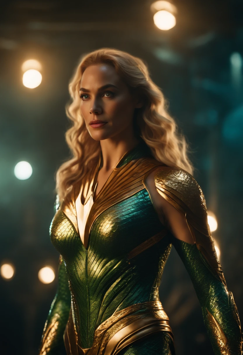 Henry Cavill wearing suit with his hands on the waist of a fat girl with blond hair and green eyes wearing a bright blue dress. The background consists of a gala ball in a fancy room.