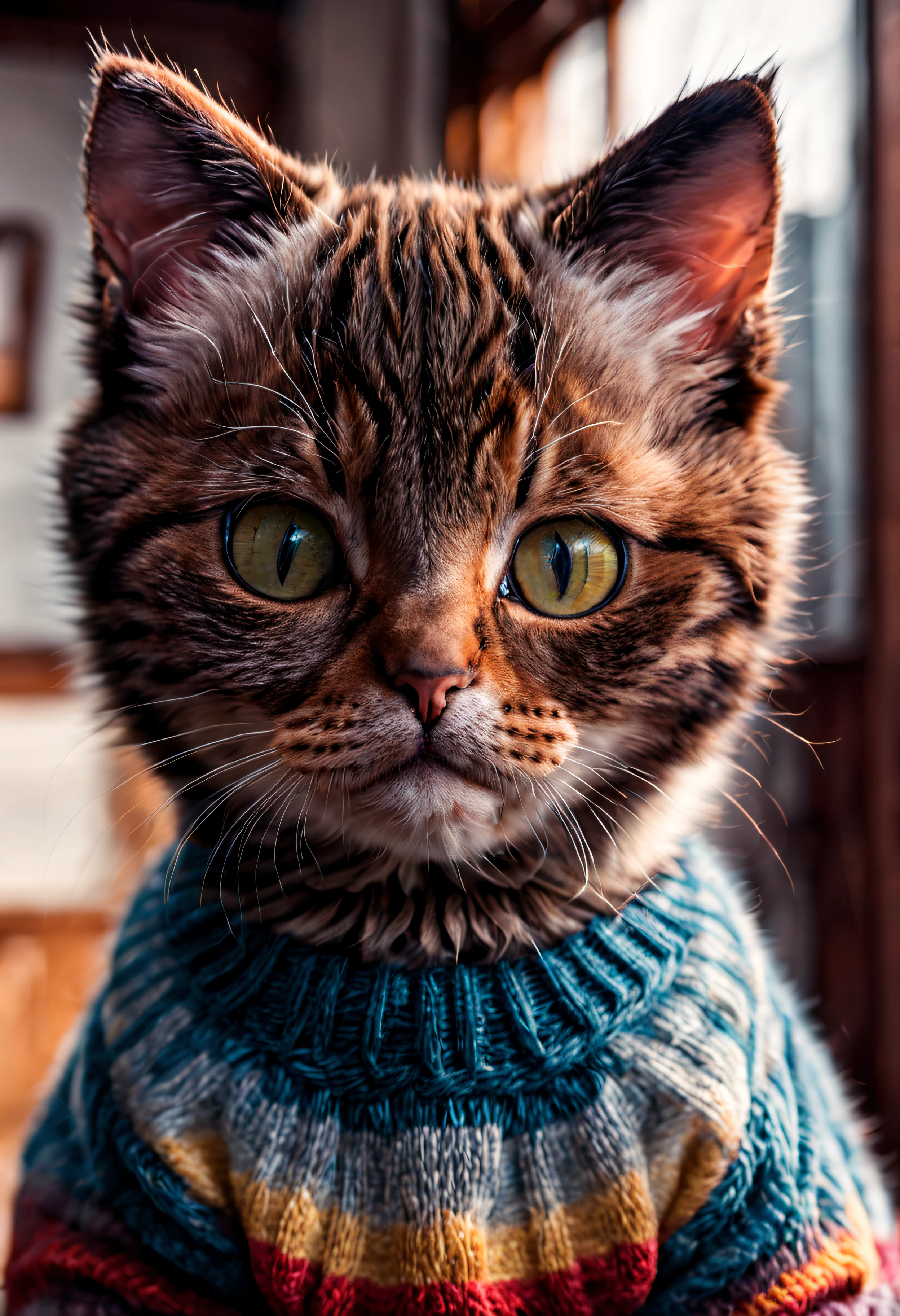 cut little kitty, portrait, wears sweater, abstract beauty, at centre, facing at the camera, nearing perfection, dynamic, The is very detailed, smooth private parts, Focus sharp, 8K