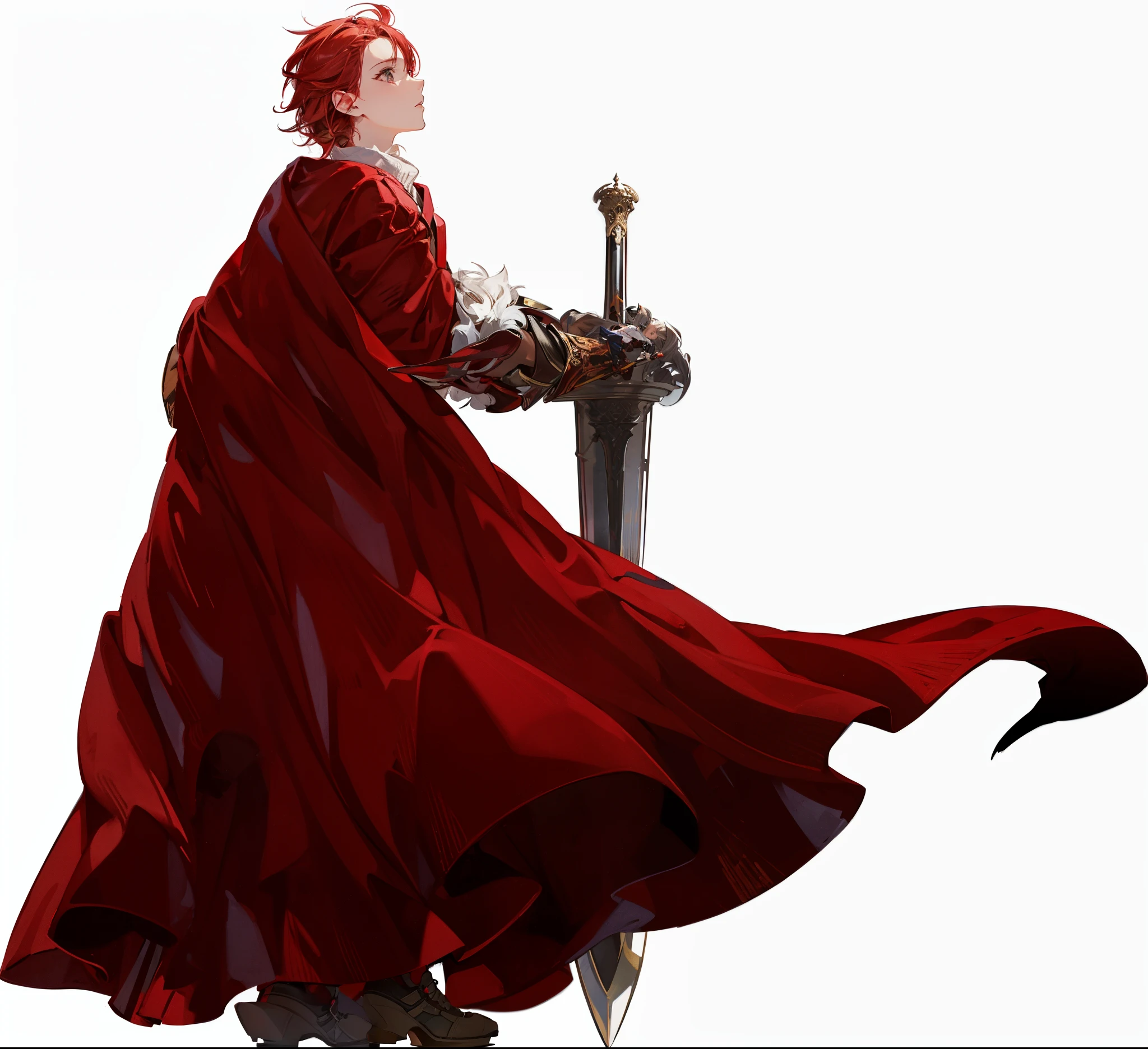 anime, una mujer con un vestido rojo sosteniendo una espada, Capa roja, kvothe de Nombre del viento, vestido con una hermosa capa roja, con espada grande, sostiene una espada, Trabajos de hoja ilimitados, Arte Oficial, Arte oficial del personaje, destino/Cero, Arte Casimiro, Cushart Krenz, El destino se queda la noche, Foto de perfil, mientras sostiene una espada