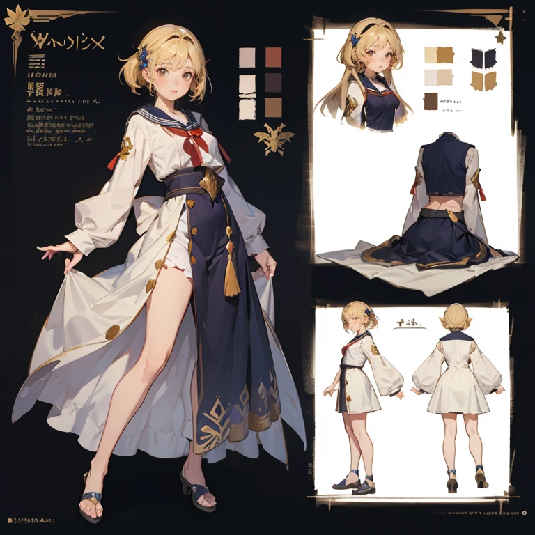 CharacterDesignSheet、full body Esbian、Marineswear、Wear a dress、Bright girl、Granblue Fantasy