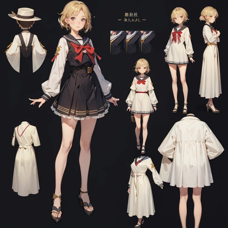 CharacterDesignSheet、full body Esbian、Marineswear、Wear a dress、Bright girl、Granblue Fantasy