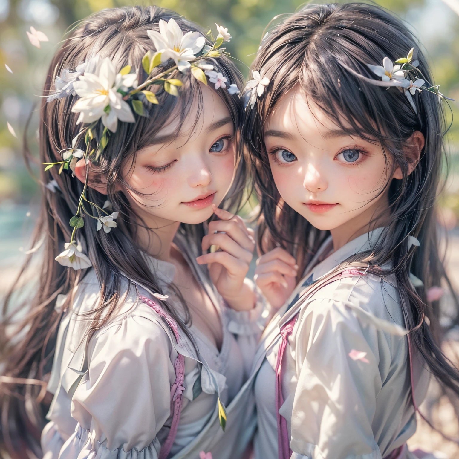 ((David Hamilton:1.37, White and vivid colors))、(Tiny Oppai-Loli Twins:1.37)、{(Dynamic-angle)|(from side)|(from back)|(from below:1.2)}、{(((Kissing face to face)))|(Standing Full Body:1.2)|Wide Shot}、{(Floating hair:1.2)|(Strong wind)|(Ass focus)}、8K best quality、((Masterpiece:1.2、Photo-realistic:1.4)), { kodachrome | realistic | photorealistic | RAW }、((Detailed KAWAII Face、Detailed glistening ivory skin))、Extremely Detailed、Smooth shading、{Zoom Layer|clear focused}、Soft Lighting with many Follow lights、{Childish|Gigantic Cleavage:1.37}、((school uniform with white tiny panties:1.37))、{Flowers|Flower wreath|ssmile|perplexed|seductiv|Different types of hair colors}、{(Light Particles:1.2)|(Lens Flare)|(Luminescent Particles:0.6)}、{Forest Lakeside|Lakeside Cottage|Before dawn|magic hour|morning glow|foggy}、{ Whole Body proportions and all limbs are anatomically accurate | ((no extra limbs)) } .