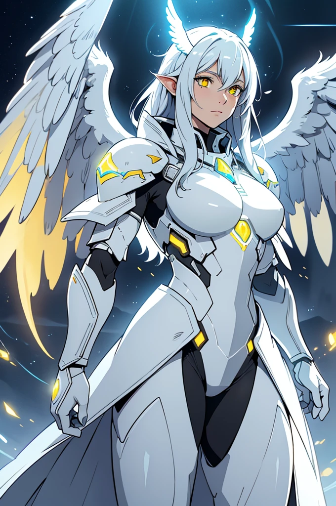 The prompt for Stable Diffusion:
"God of Light, no human, yellow line, white wings, white armor, glowing eyes, digital art, ultra-detailed, vivid colors, ethereal atmosphere, Celestial beings